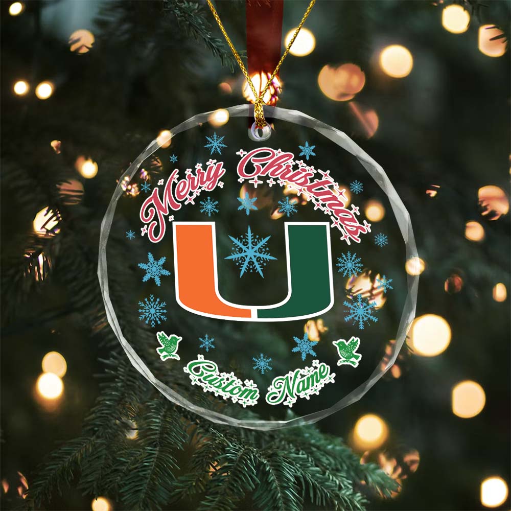 Sportswearmerch Miami Hurricanes NCAA x Christmas Glass Ornament Gift For Fans