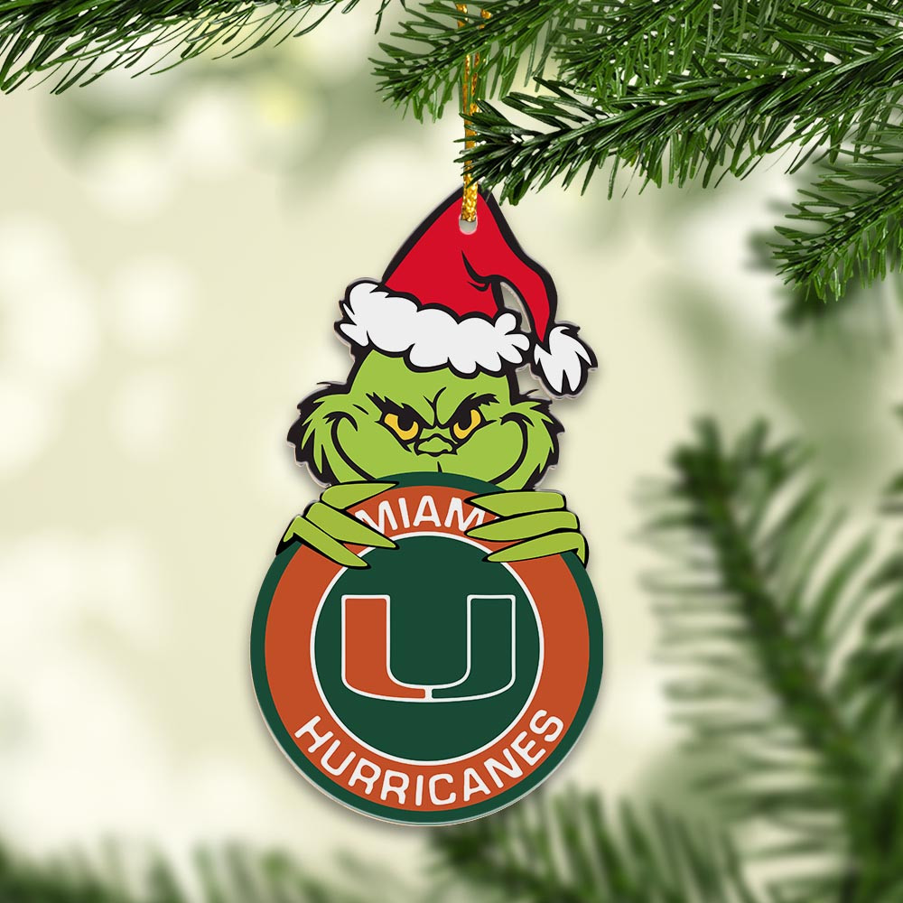 Sportswearmerch Miami Hurricanes NCAA x Grinch Christmas Acrylic Ornament For Fans