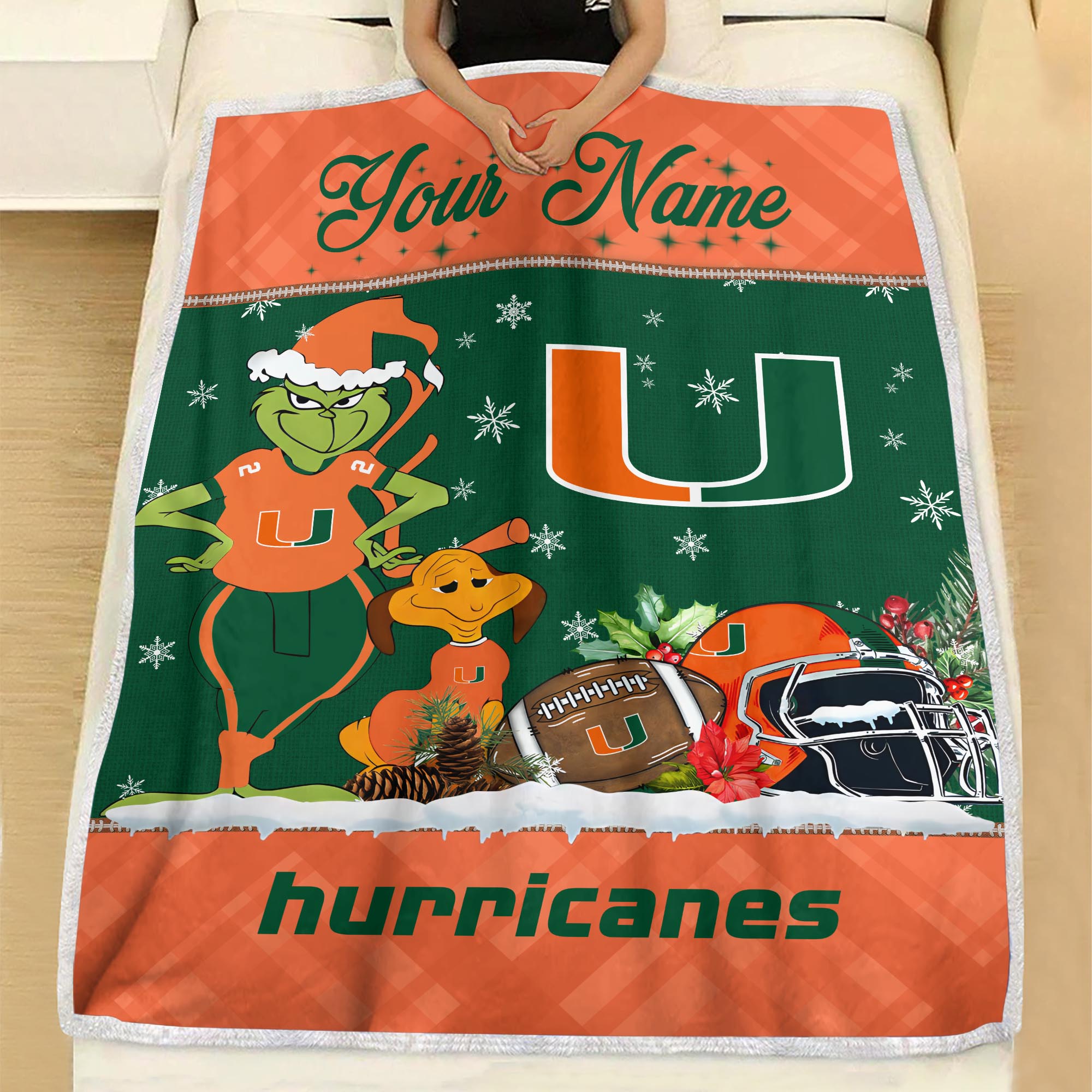 Sportswearmerch Miami Hurricanes NCAA x Grinch Christmas Fleece Blanket For Fan