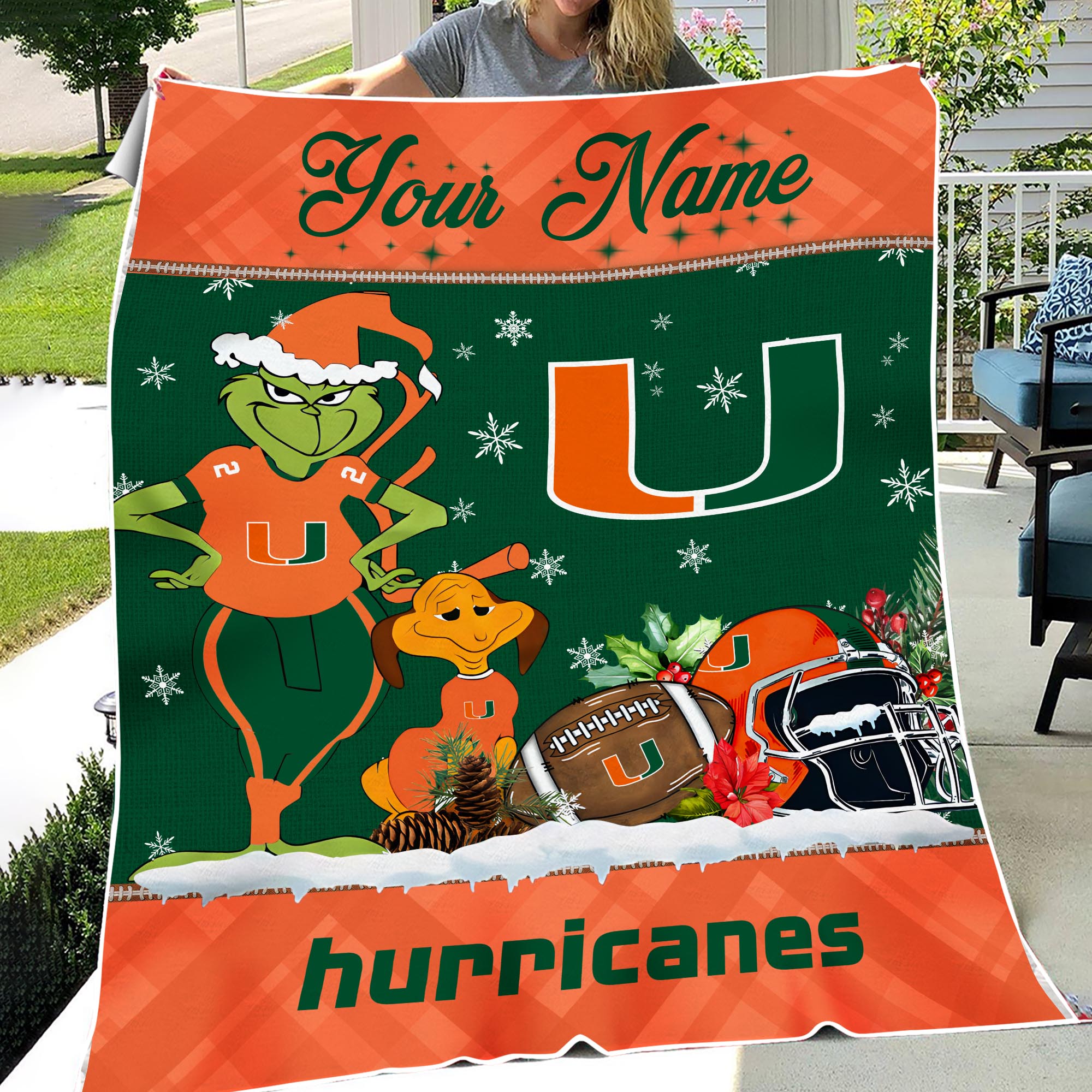 Sportswearmerch Miami Hurricanes NCAA x Grinch Christmas Fleece Blanket For Fan