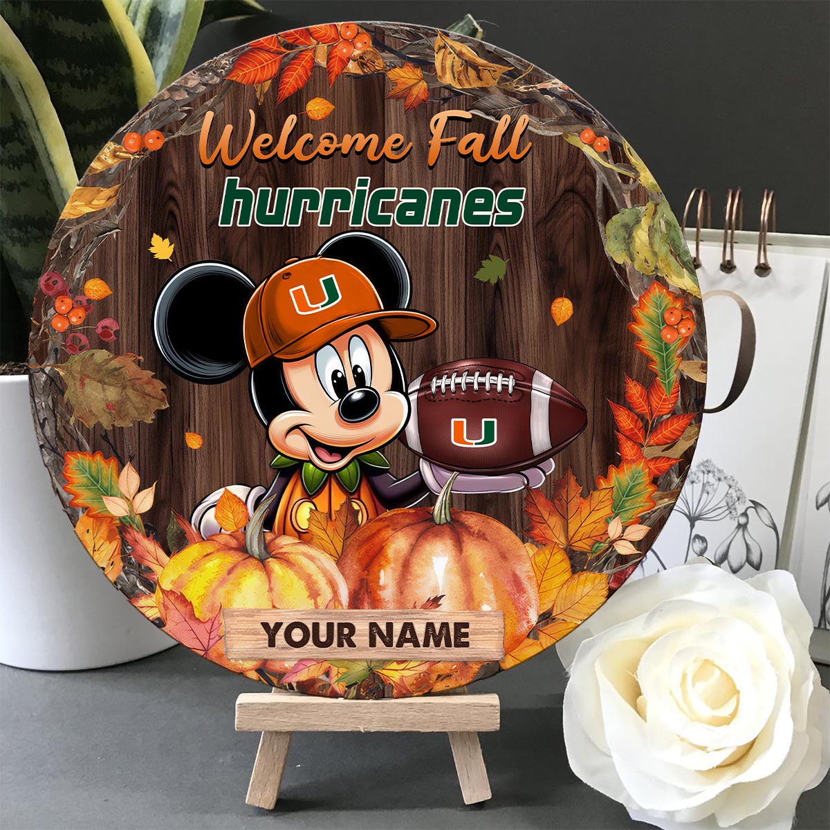 Sportswearmerch Miami Hurricanes NCAA x Mickey Round Wooden Sign For Fan