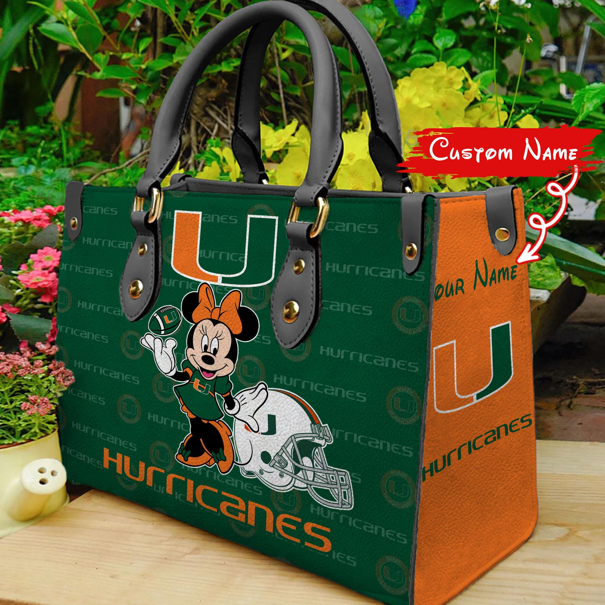Sportswearmerch Miami Hurricanes NCAA x Minnie Women Leather Handbag For Fan