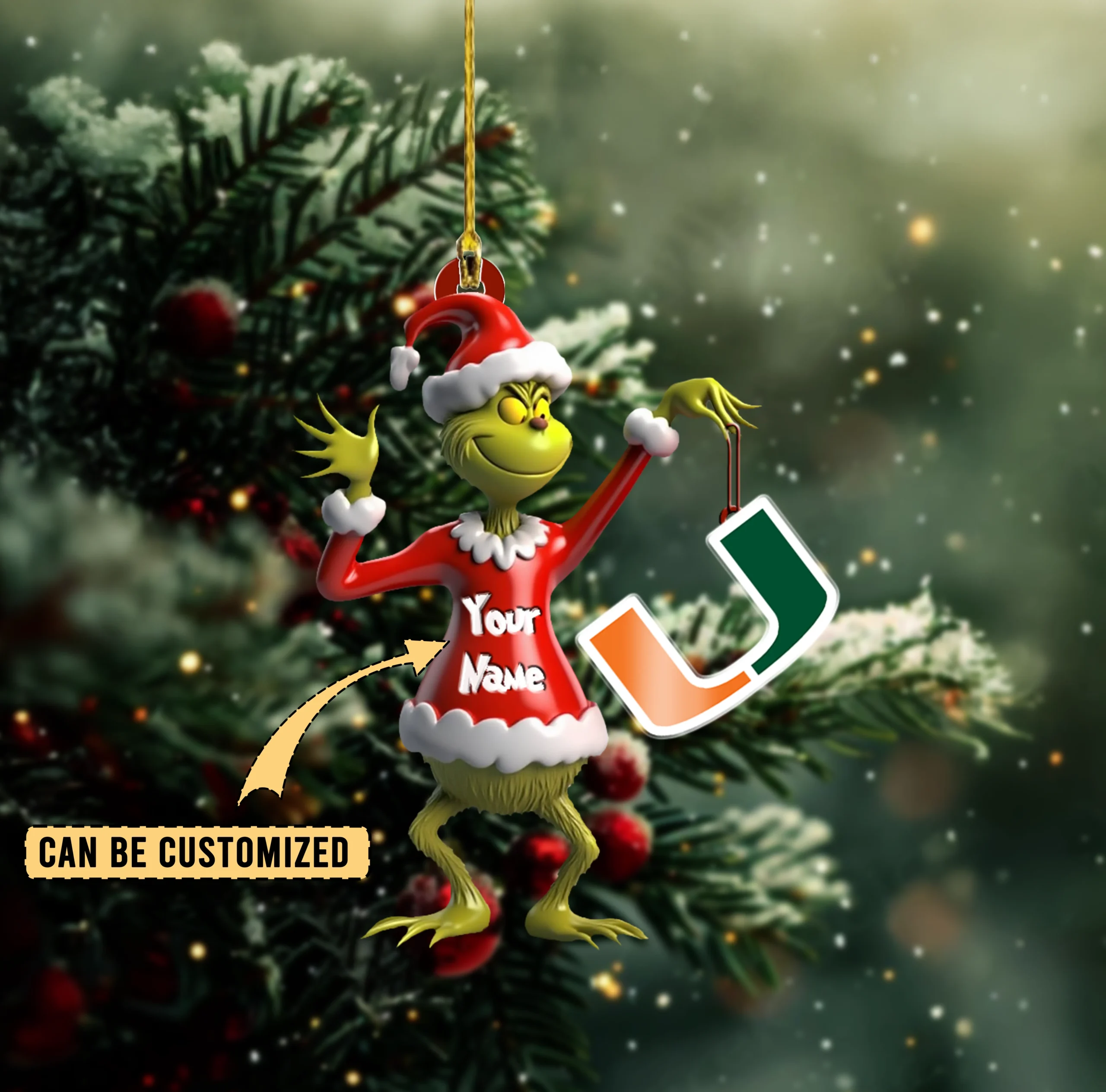 Sportswearmerch Miami Hurricanes NCAA x The Grinch Acrylic Ornament Gift For Fans