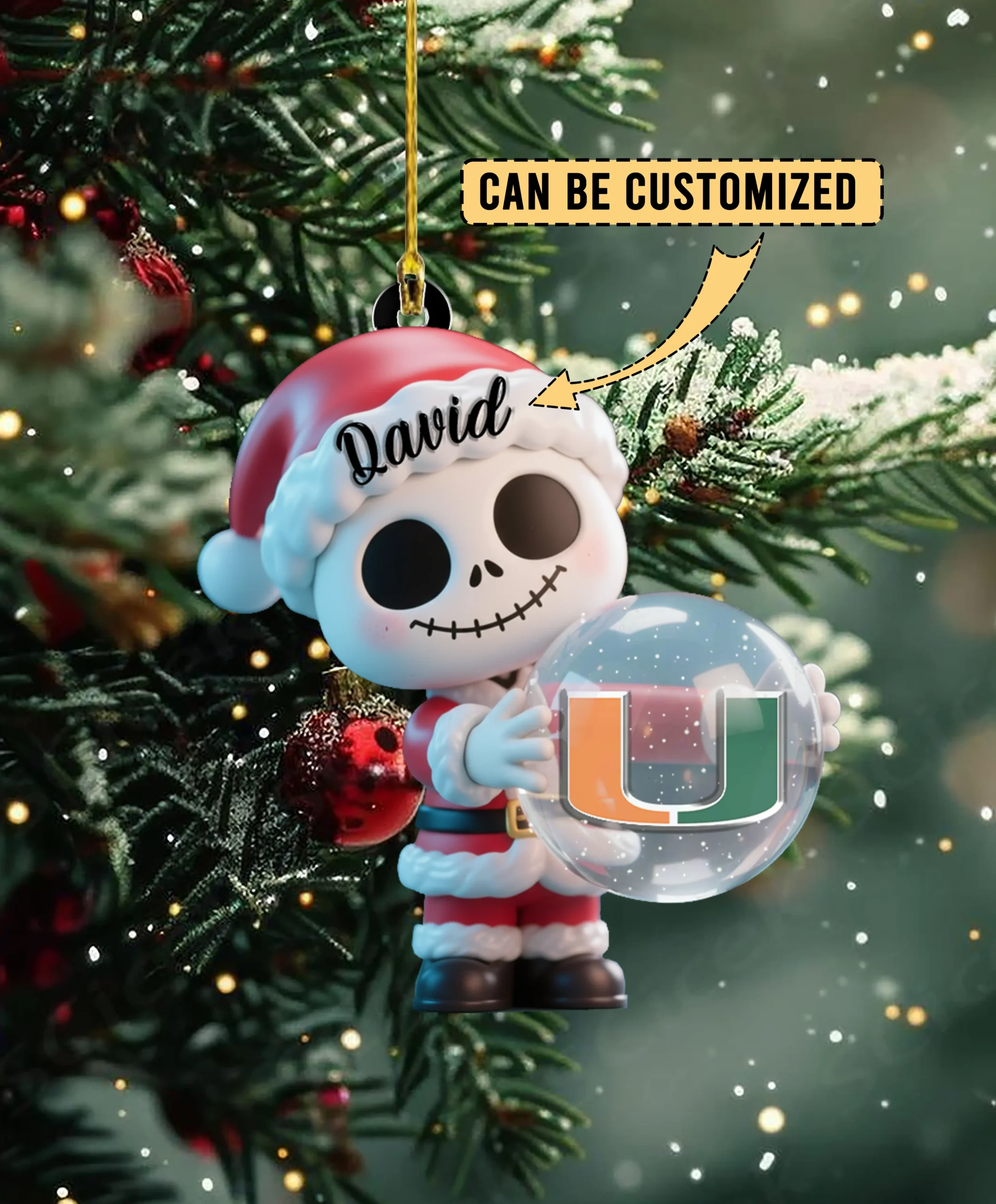 Sportswearmerch Miami Hurricanes NCAA x The Nightmare Before Christmas Acrylic Ornament Gift For Fans
