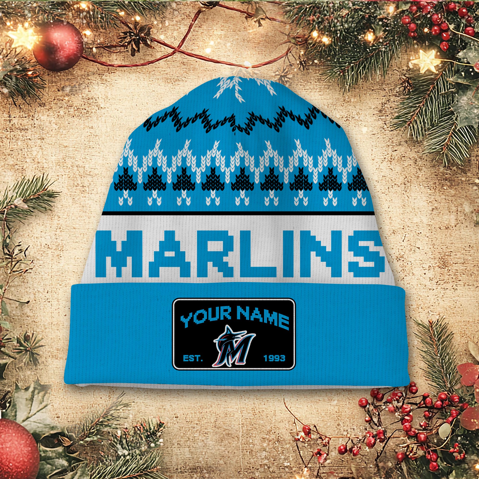 Sportswearmerch Miami Marlins MLB Christmas Beanie Hat For Fan