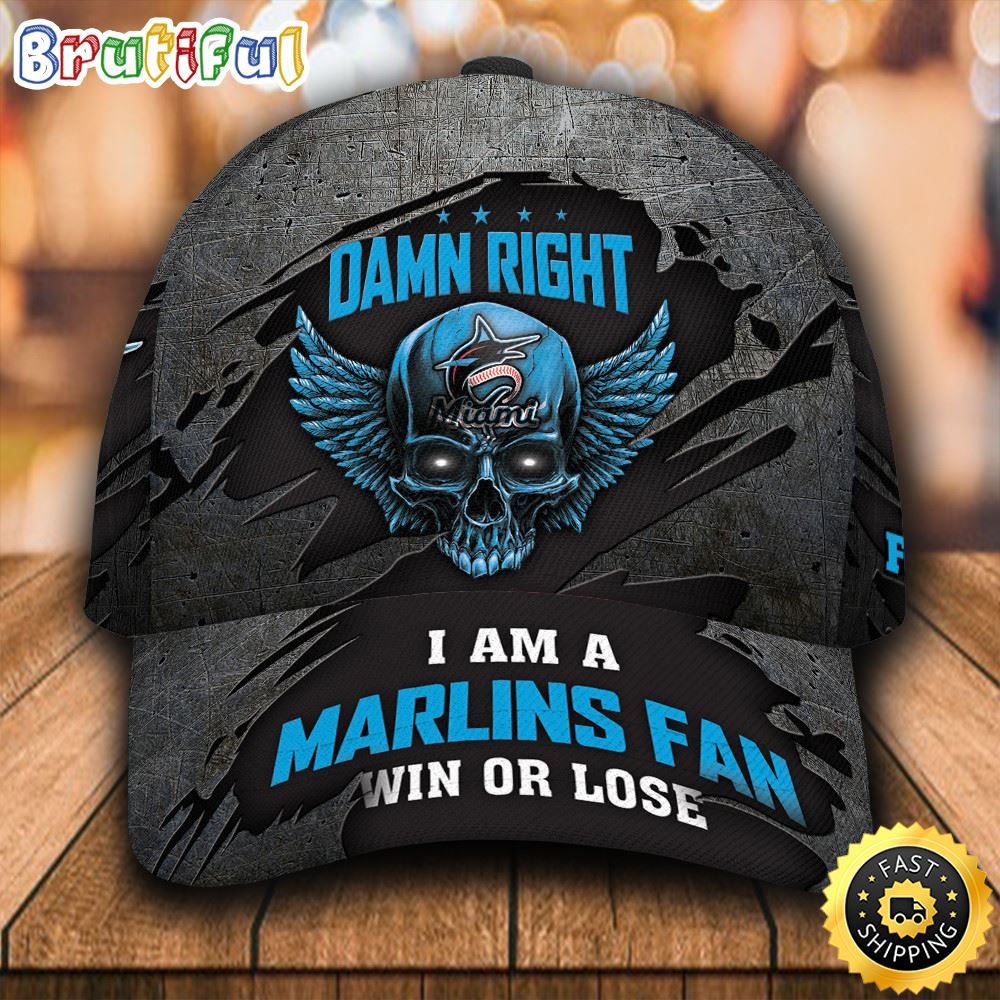 Sportswearmerch Miami Marlins MLB Skull Damn Right Classic Cap For Fan