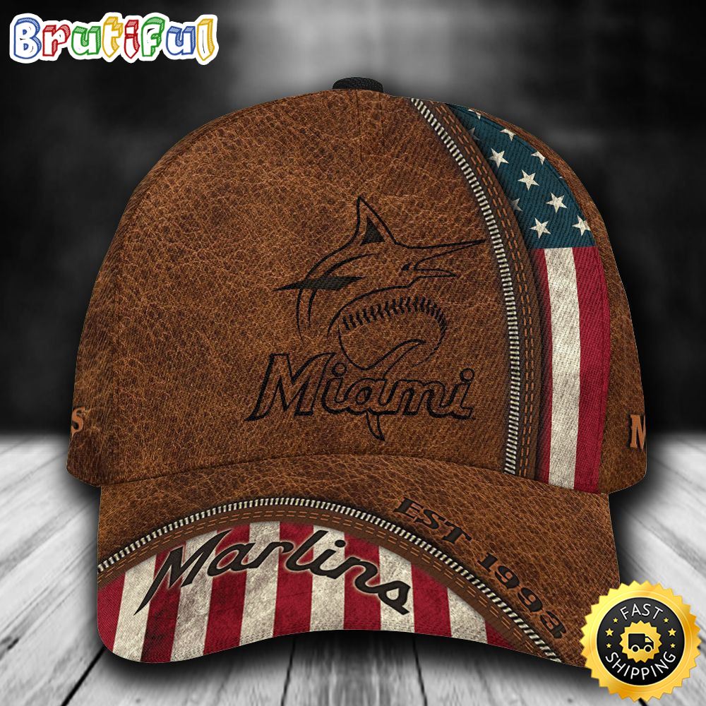 Sportswearmerch Miami Marlins MLB USA Flag Classic Cap For Fan