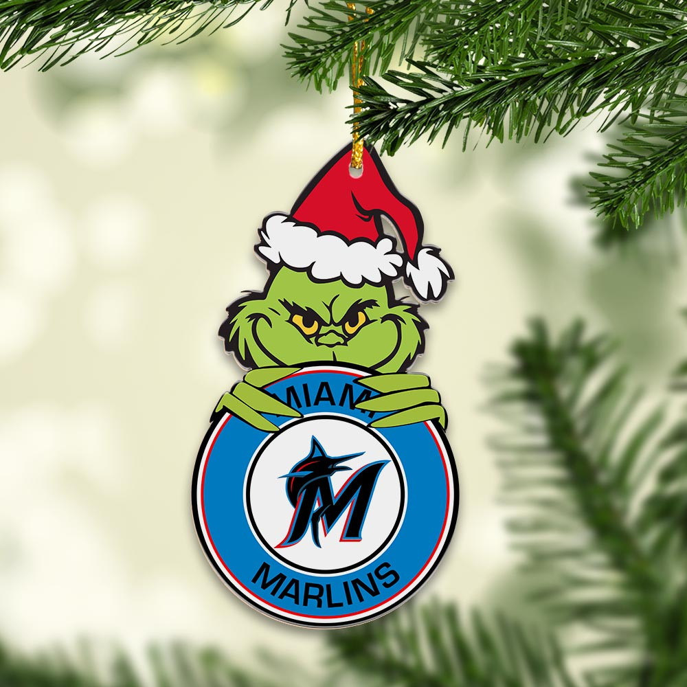 Sportswearmerch Miami Marlins MLB x Grinch Christmas Acrylic Ornament For Fans