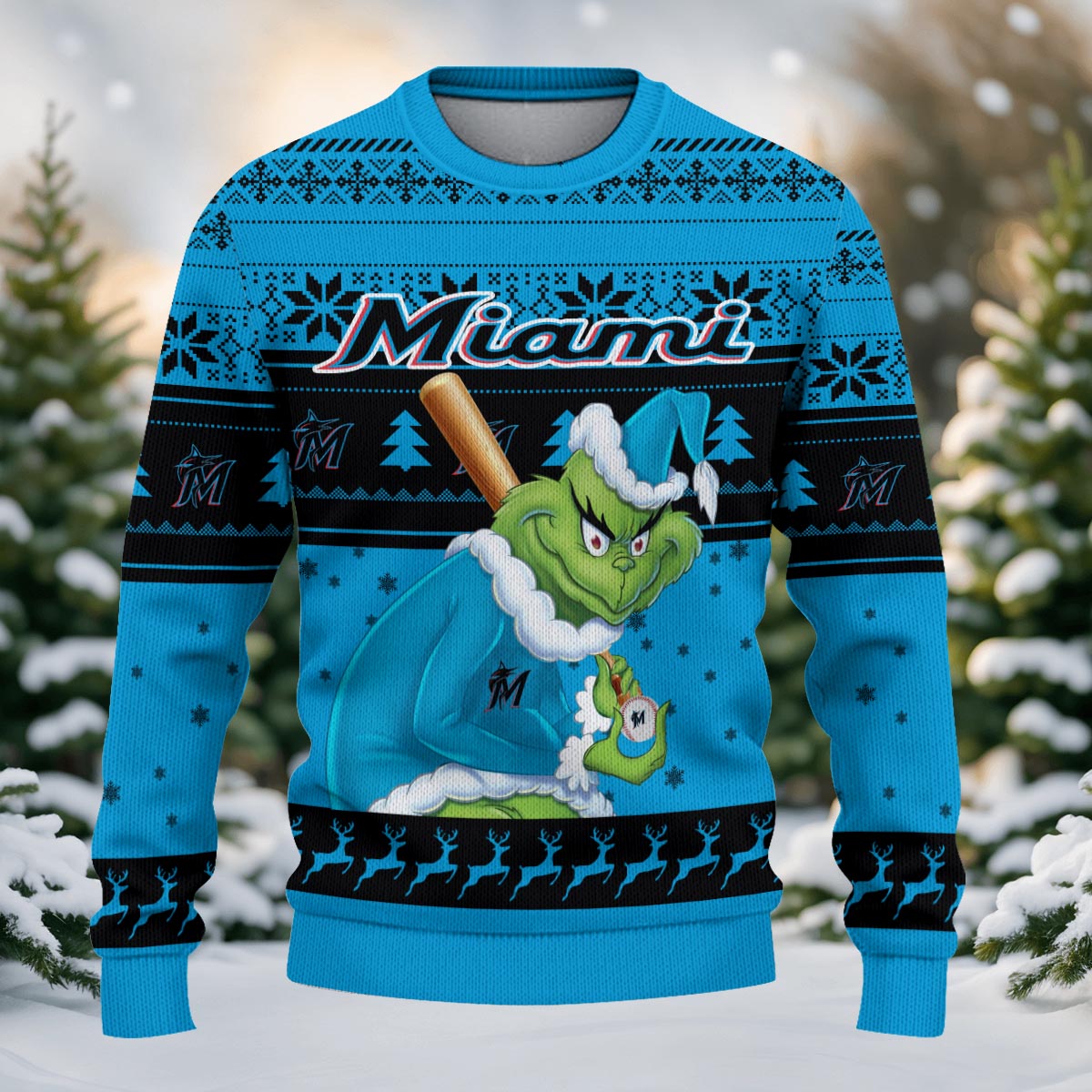Sportswearmerch Miami Marlins MLB x Grinch Christmas Ugly Sweater For Fans