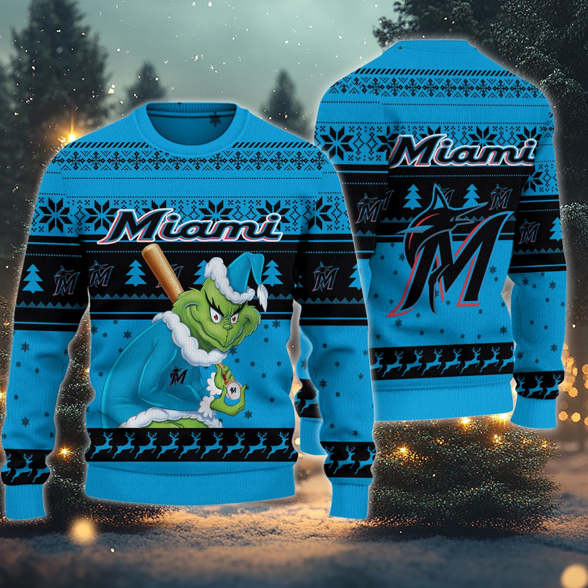 Sportswearmerch Miami Marlins MLB x Grinch Christmas Ugly Sweater For Fans