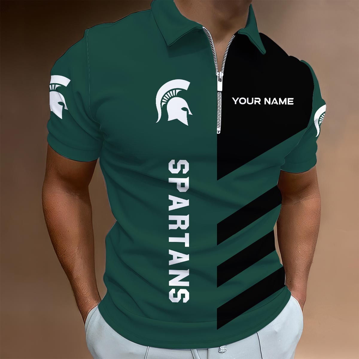 Sportswearmerch Michigan State Spartans NCAA Lapel Zip Polo Shirt For Fan