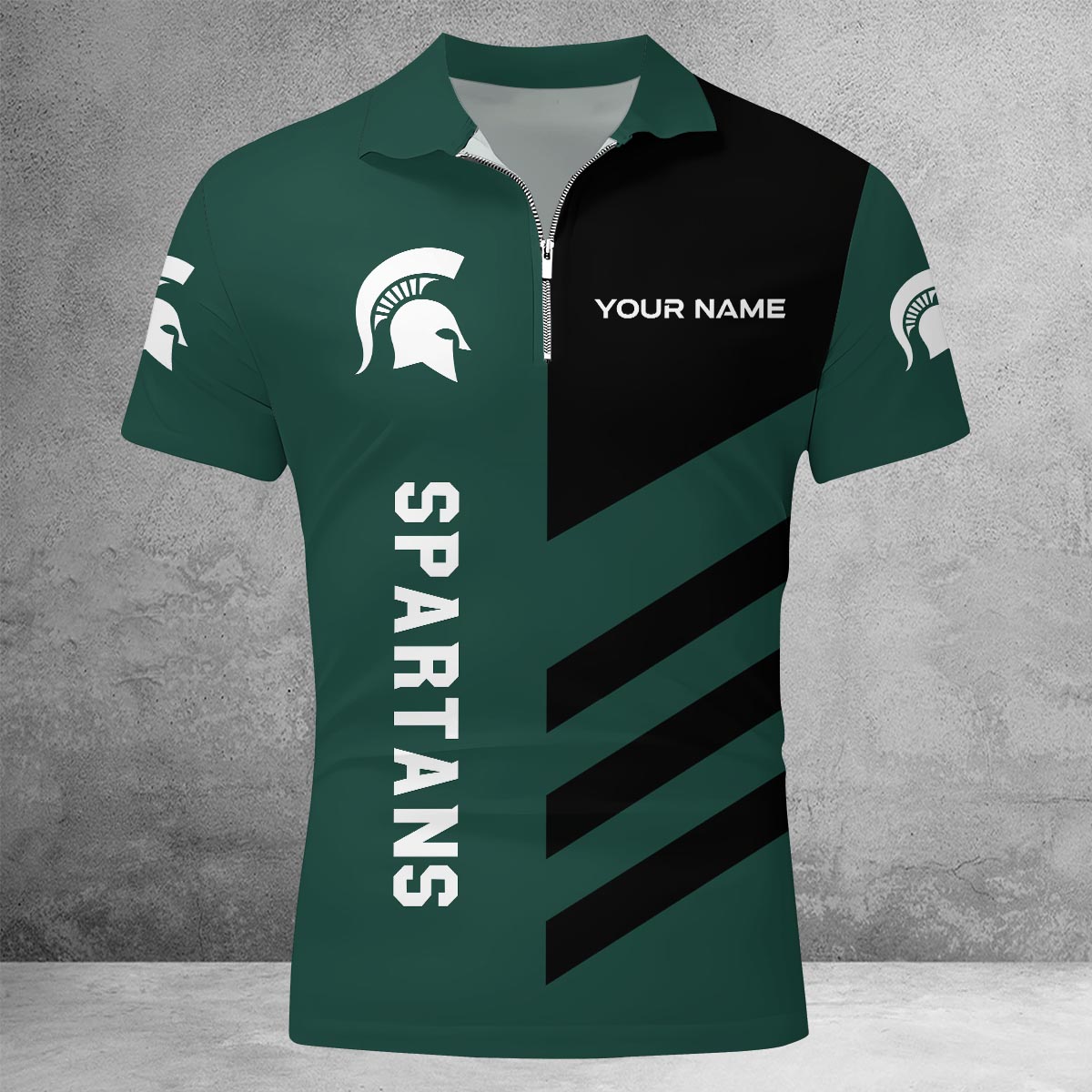 Sportswearmerch Michigan State Spartans NCAA Lapel Zip Polo Shirt For Fan