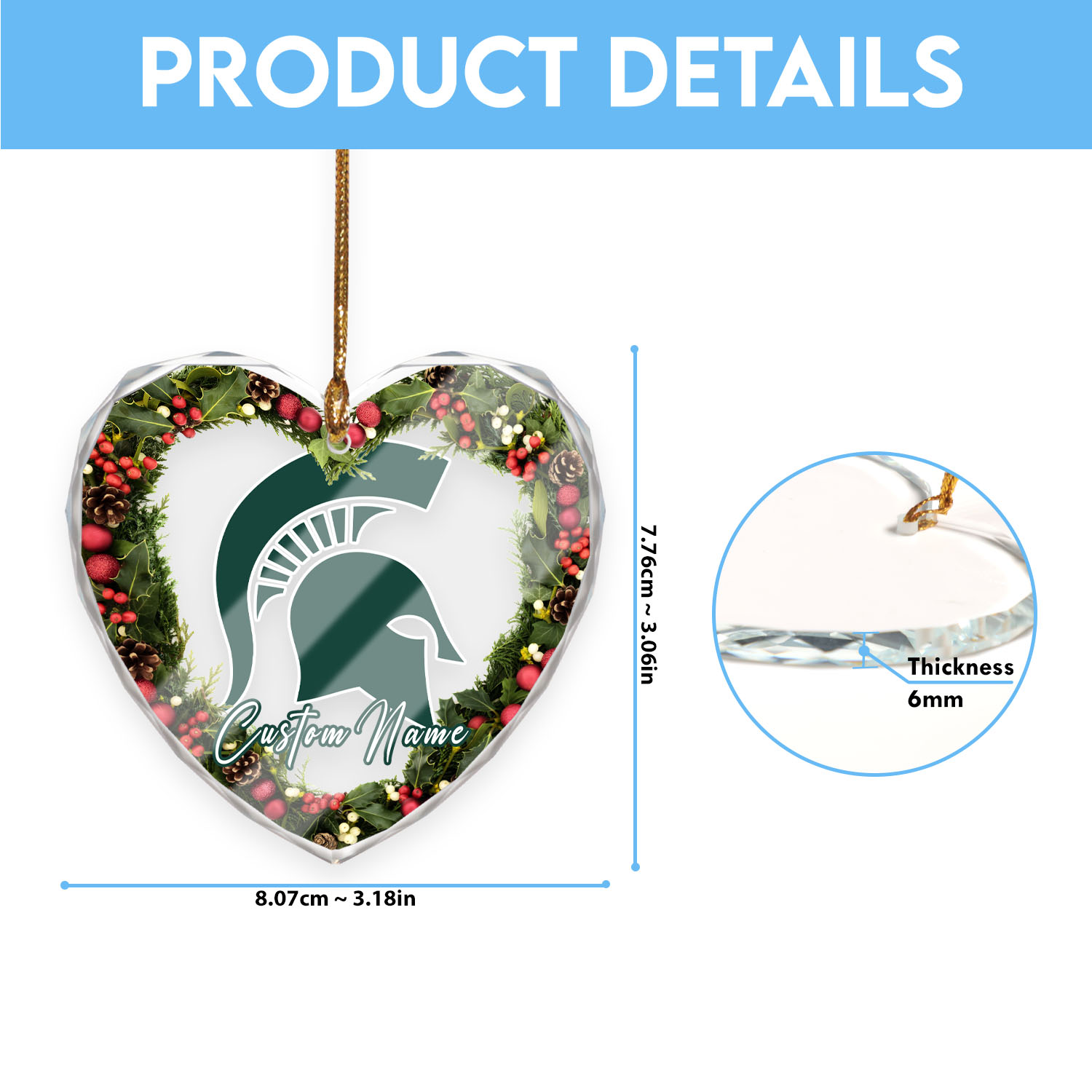 Sportswearmerch Michigan State Spartans NCAA x Christmas Glass Ornament Gift For Fans