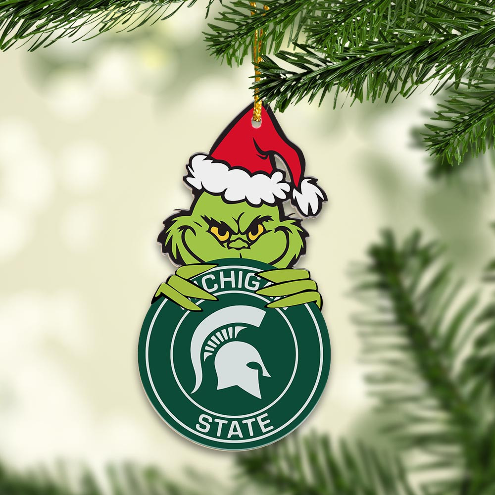 Sportswearmerch Michigan State Spartans NCAA x Grinch Christmas Acrylic Ornament For Fans