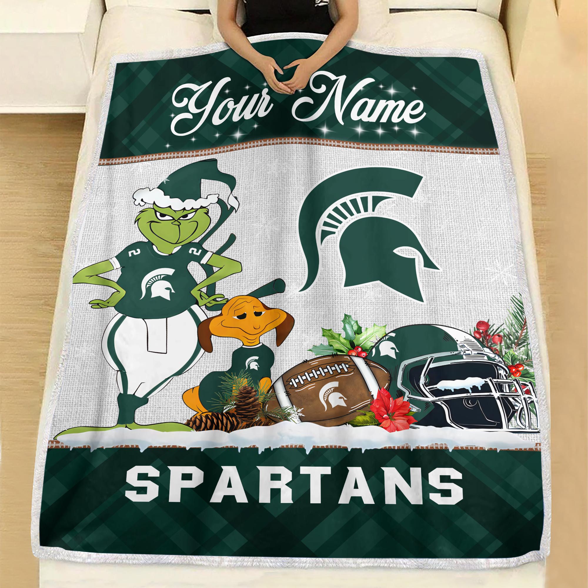 Sportswearmerch Michigan State Spartans NCAA x Grinch Christmas Fleece Blanket For Fan