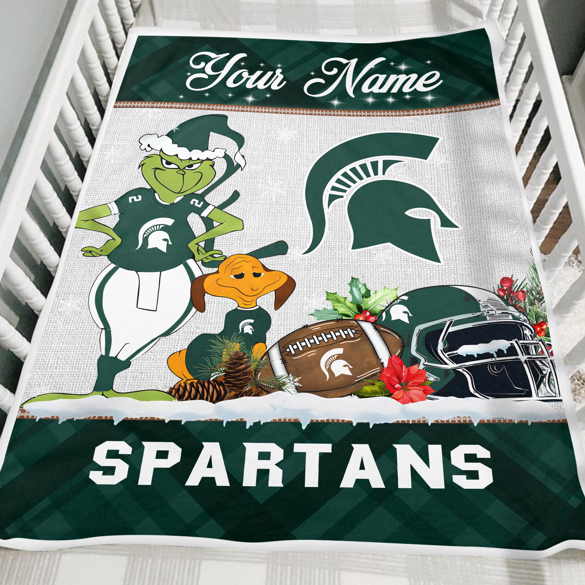 Sportswearmerch Michigan State Spartans NCAA x Grinch Christmas Fleece Blanket For Fan