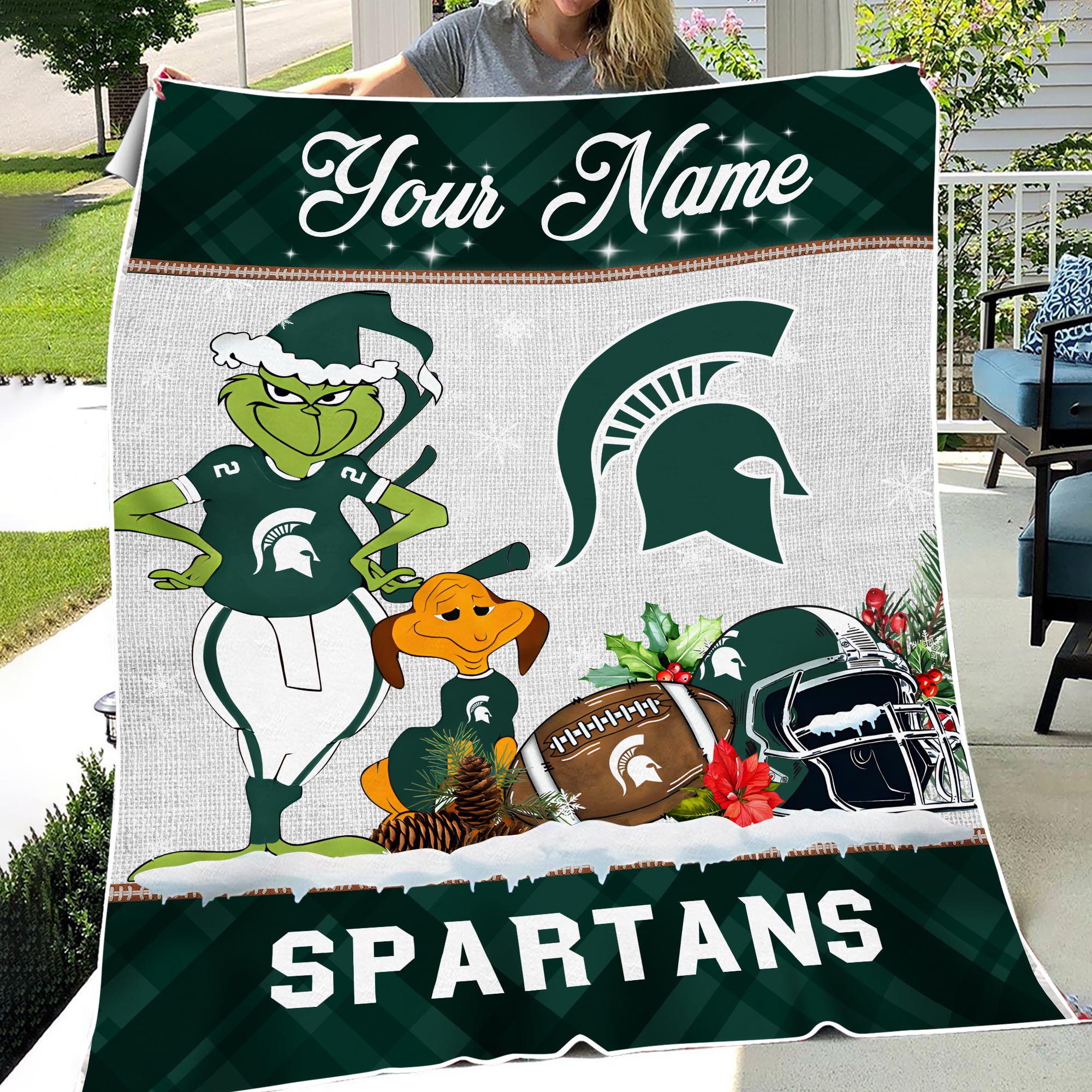 Sportswearmerch Michigan State Spartans NCAA x Grinch Christmas Fleece Blanket For Fan