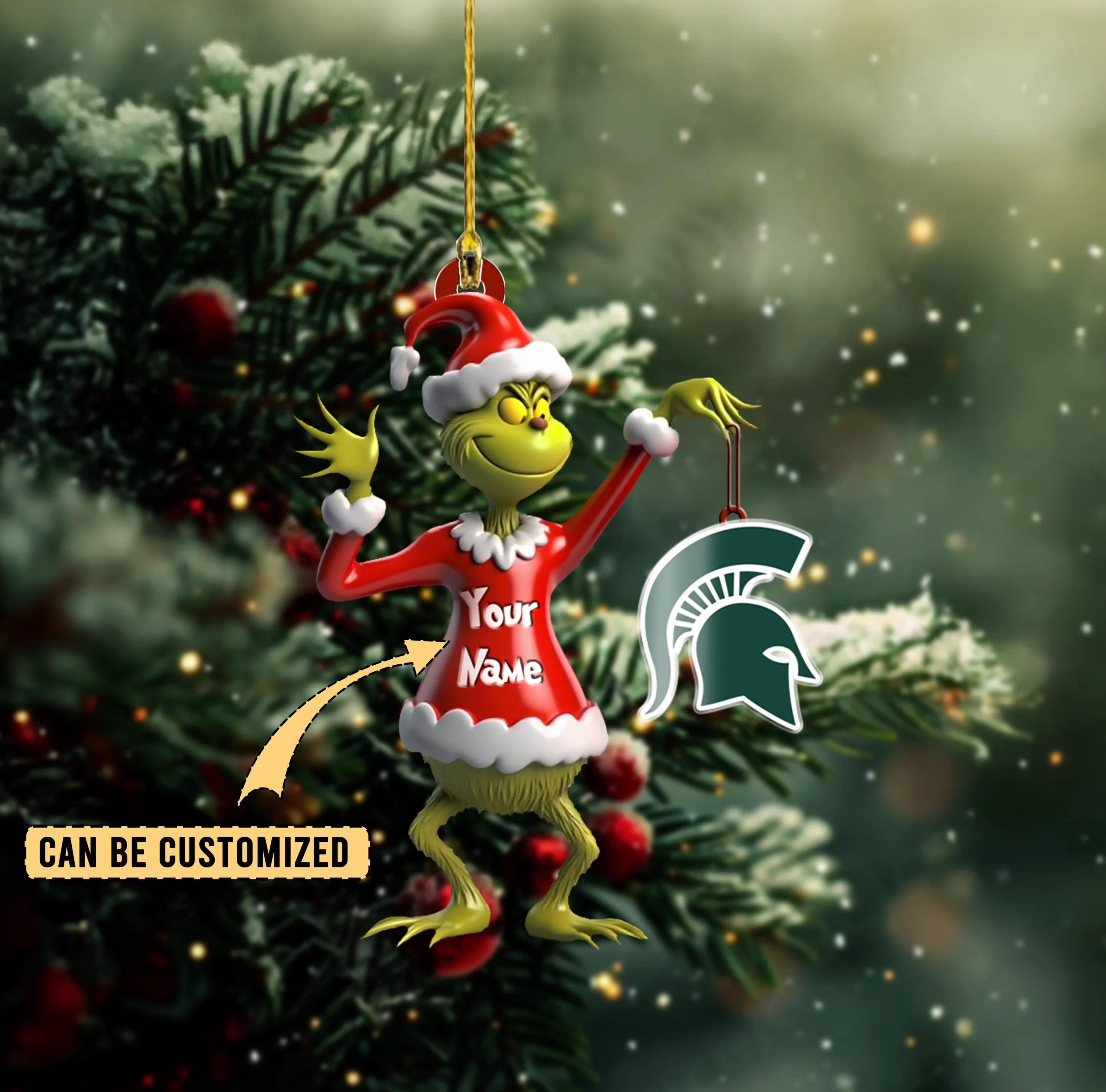 Sportswearmerch Michigan State Spartans NCAA x The Grinch Acrylic Ornament Gift For Fans