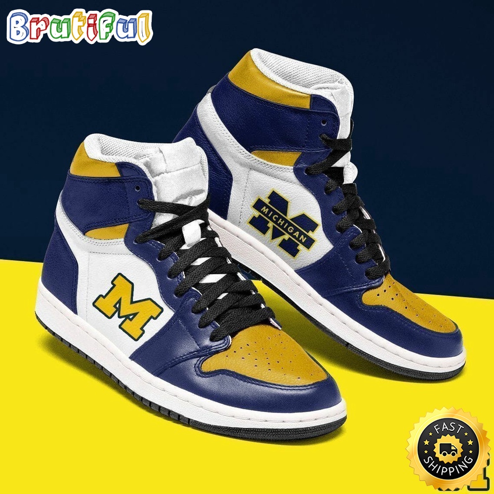Sportswearmerch Michigan Wolverines NCAA AJ1 High Sneakers Shoes For Men And Women