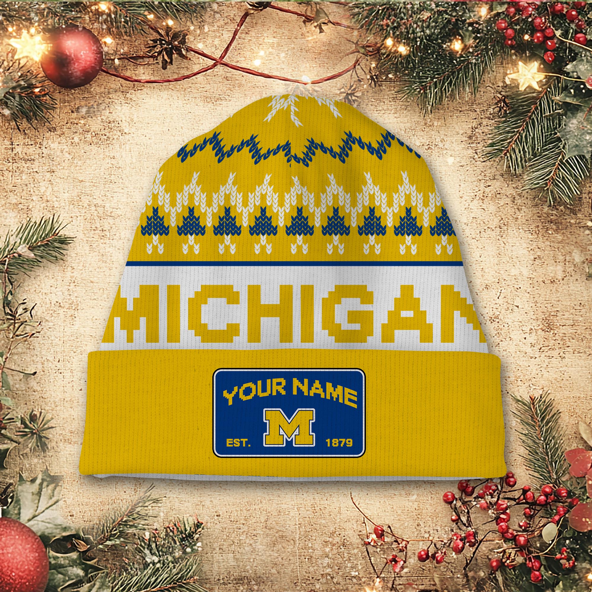 Sportswearmerch Michigan Wolverines NCAA Christmas Beanie Hat For Fan