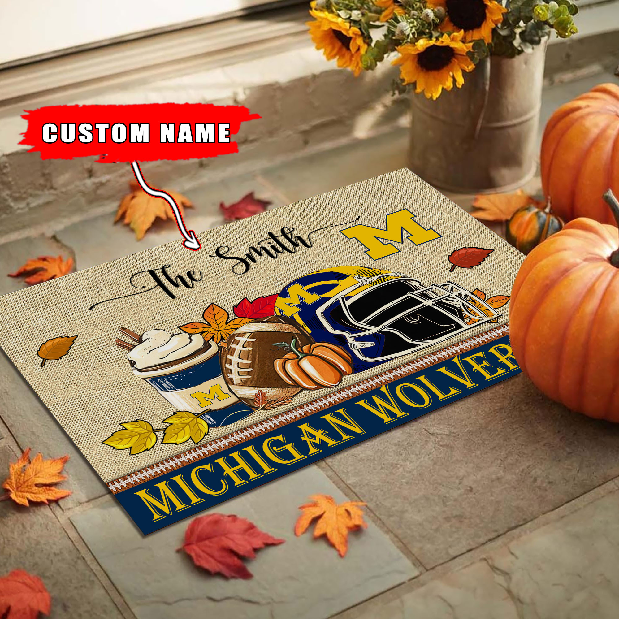 Sportswearmerch Michigan Wolverines NCAA Fall Football Custom Doormat For Fan