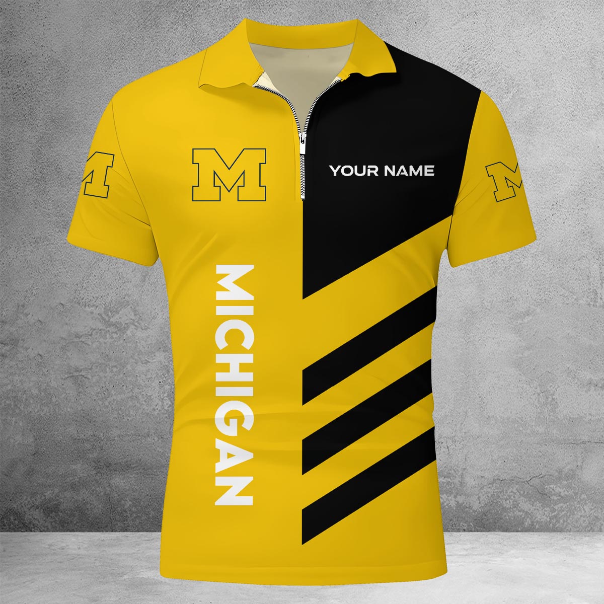 Sportswearmerch Michigan Wolverines NCAA Lapel Zip Polo Shirt For Fan