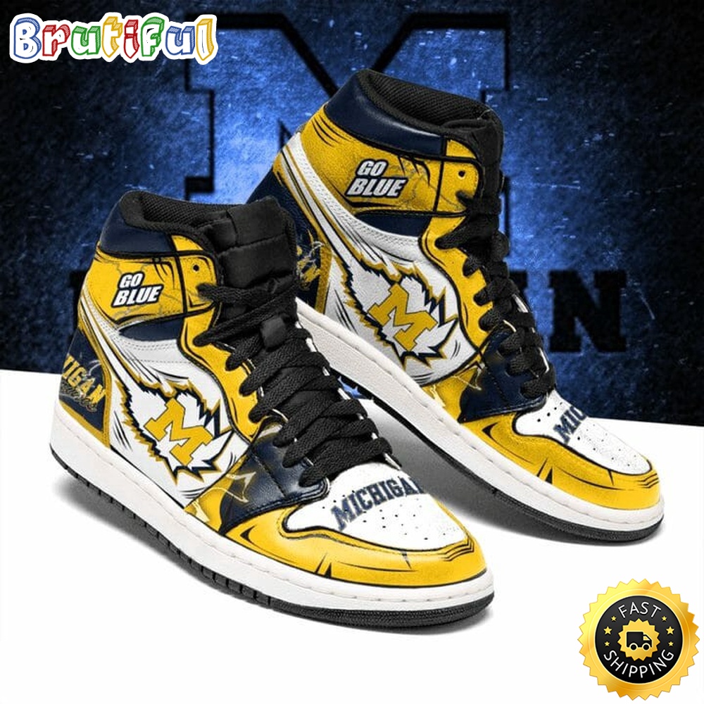 Sportswearmerch Michigan Wolverines NCAA Maize AJ1 High Sneakers Shoes For Men And Women