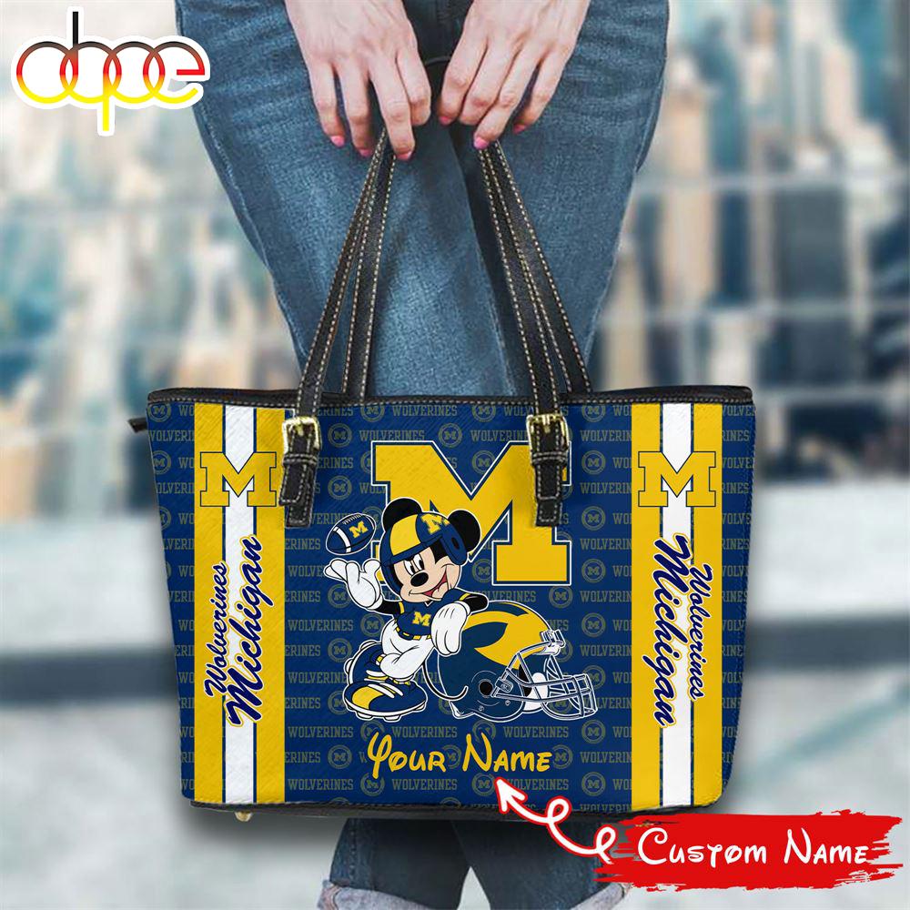 Sportswearmerch Michigan Wolverines NCAA Mickey Women Leather Tote Bag For Fan