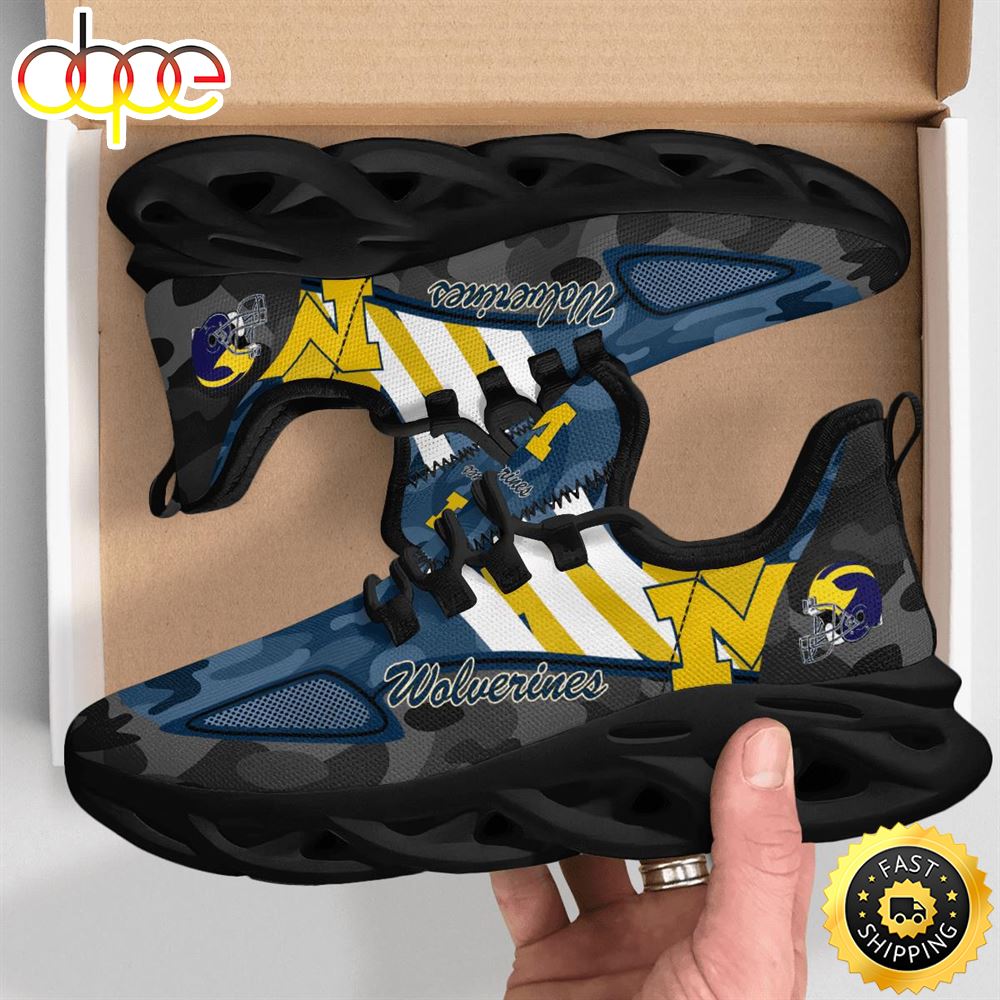 Sportswearmerch Michigan Wolverines NCAA Military Camouflage Max Soul Shoes Sneakers For Men And Women