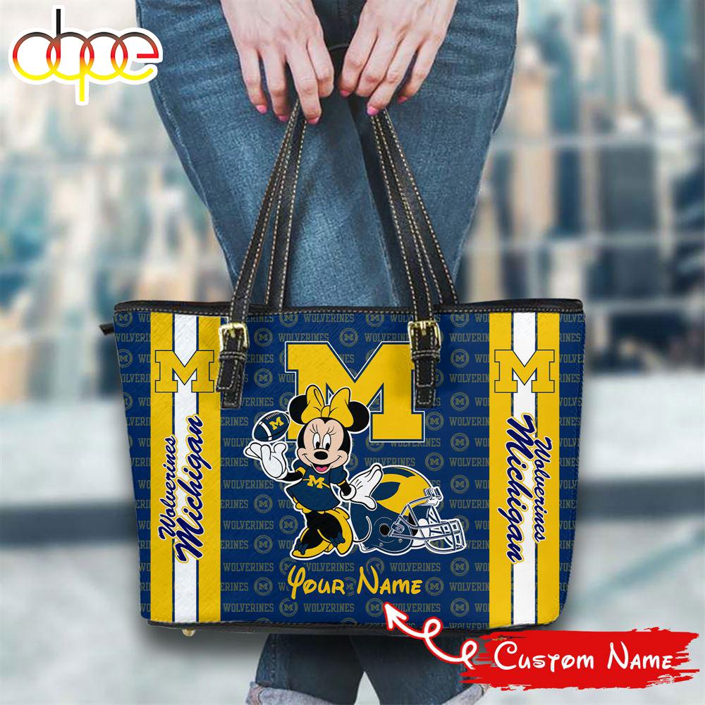 Sportswearmerch Michigan Wolverines NCAA Minnie Women Leather Tote Bag For Fan