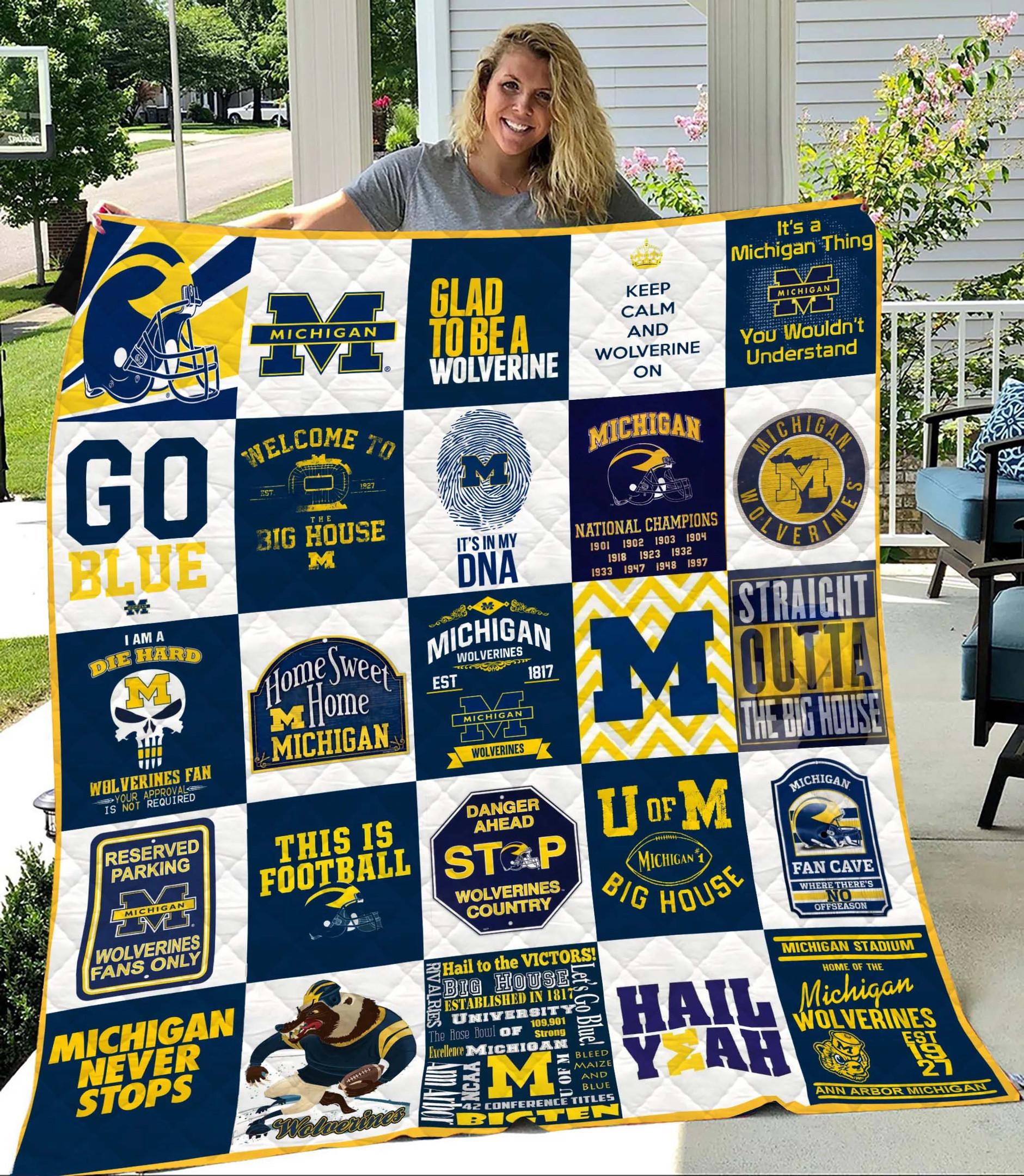 Sportswearmerch Michigan Wolverines NCAA Quilt Blanket For Fan