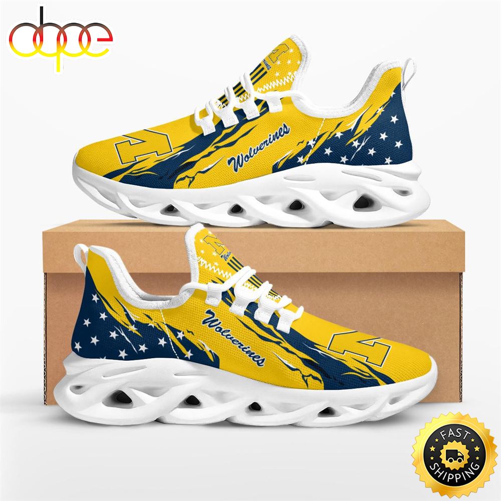 Sportswearmerch Michigan Wolverines NCAA Stars and Stripes Max Soul Shoes Sneakers For Men And Women