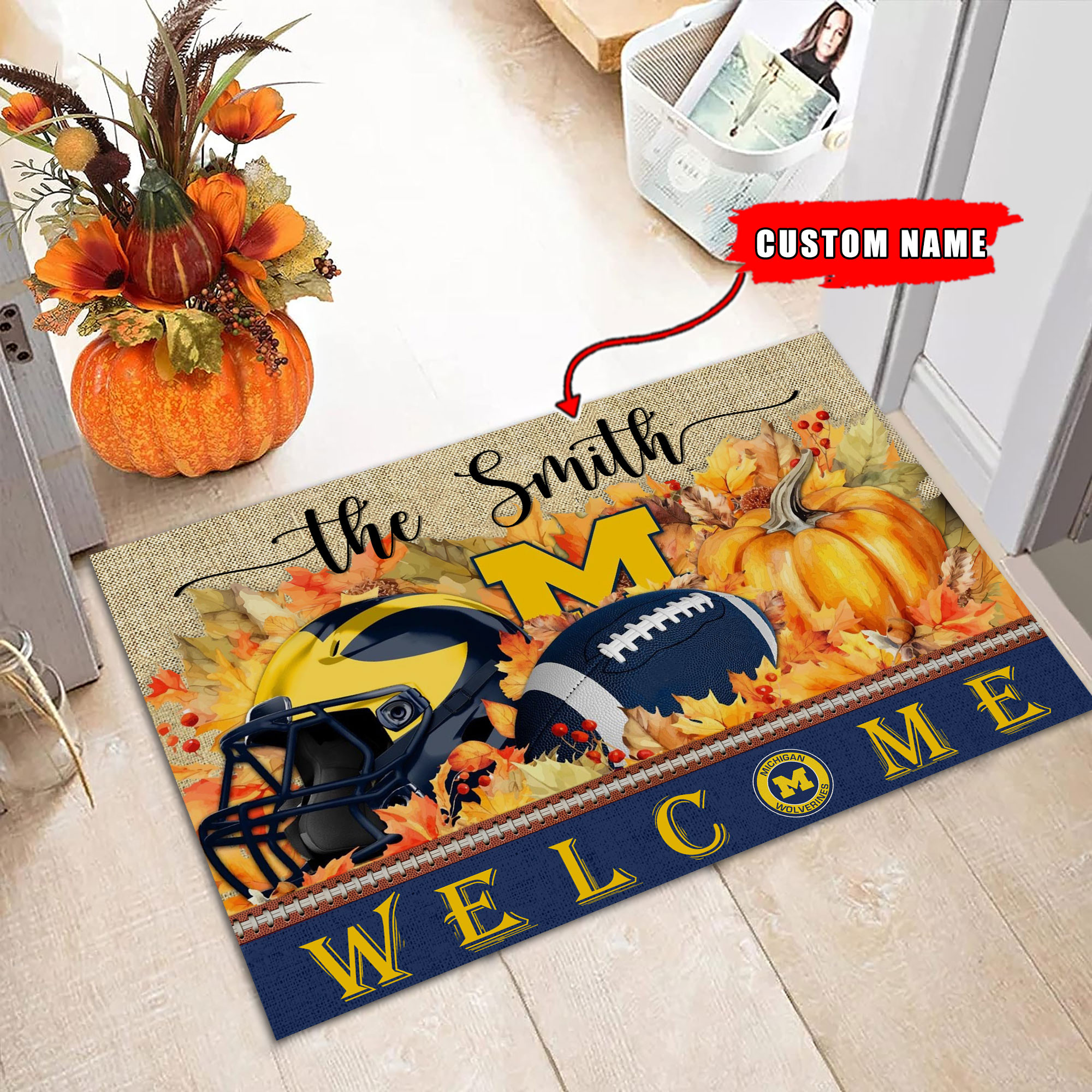 Sportswearmerch Michigan Wolverines NCAA Welcome Fall Football Doormat For Fan