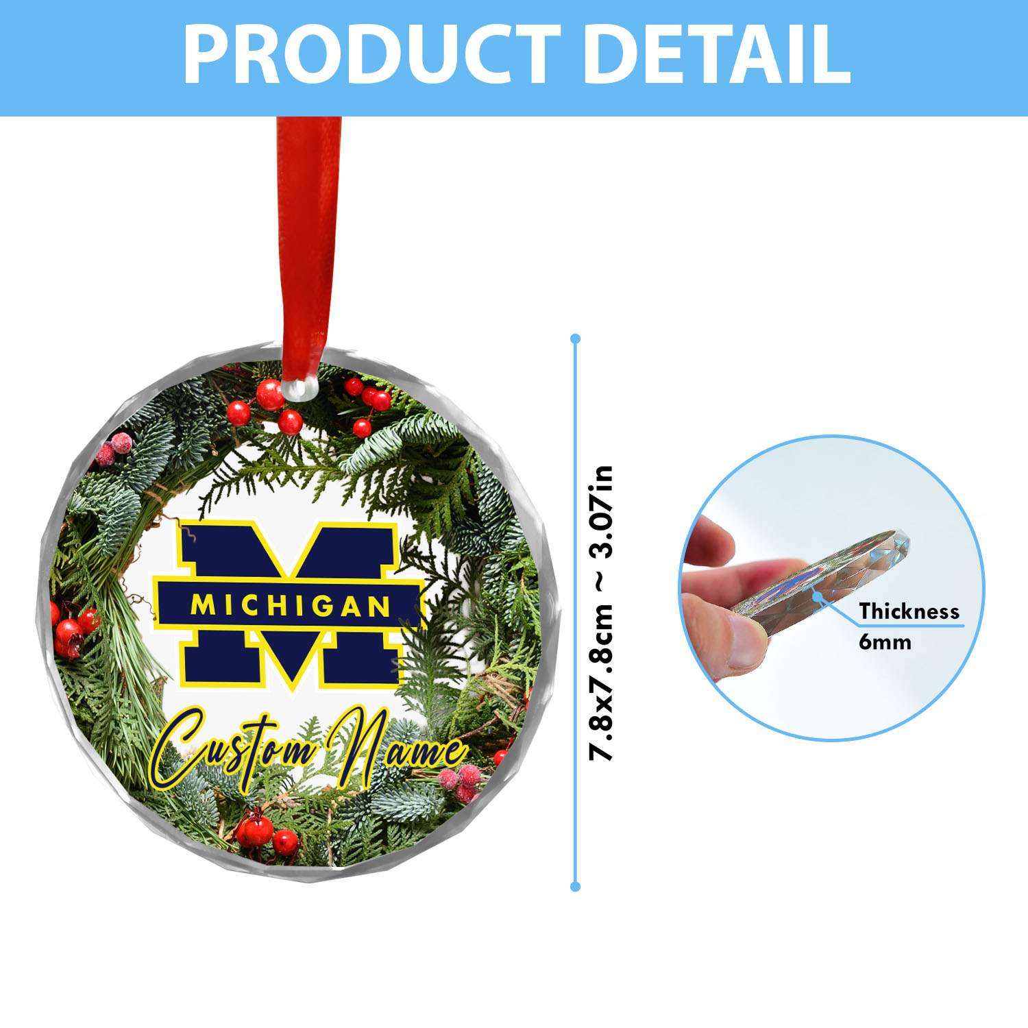 Sportswearmerch Michigan Wolverines NCAA x Christmas Glass Ornament Gift For Fans