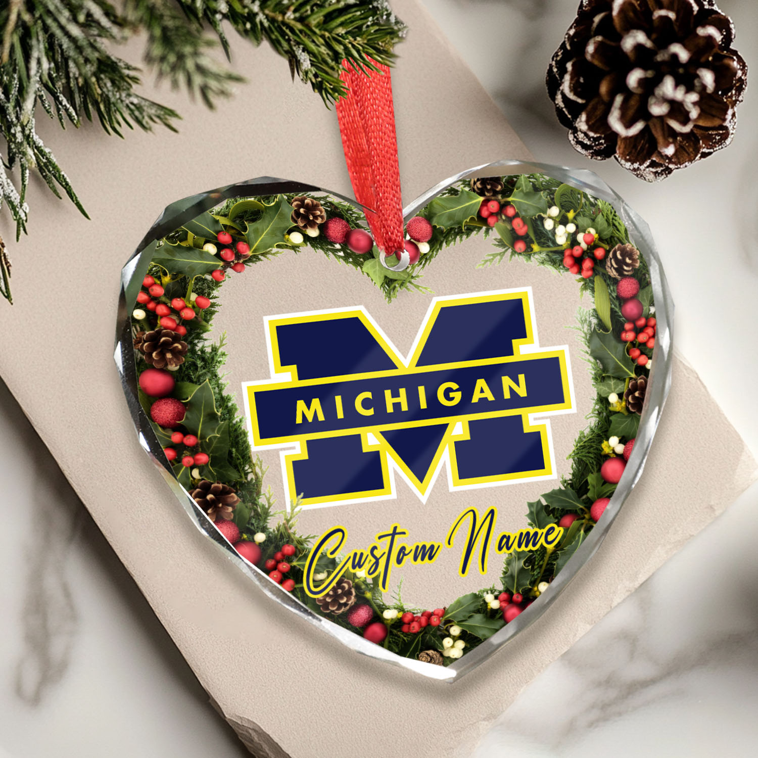 Sportswearmerch Michigan Wolverines NCAA x Christmas Glass Ornament Gift For Fans