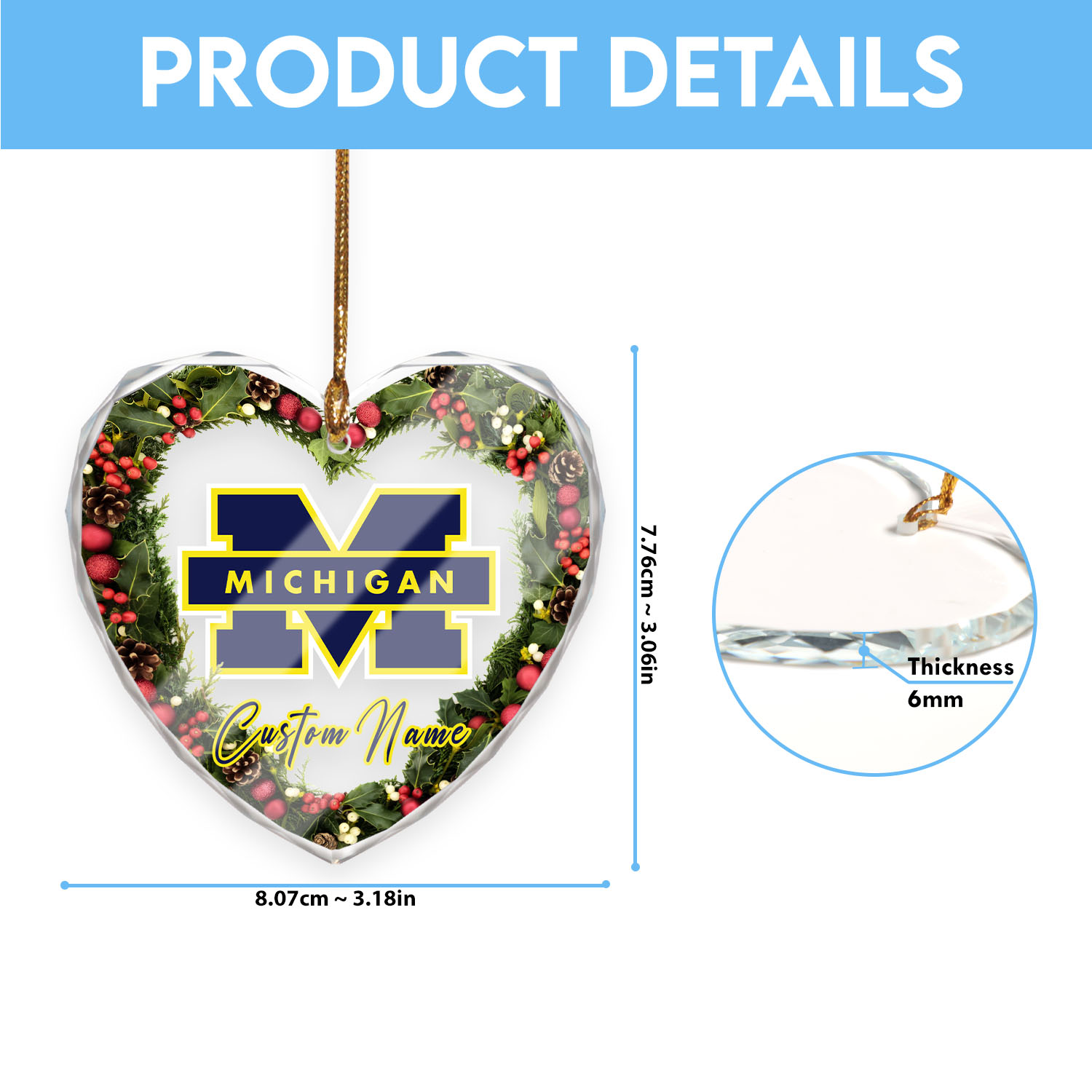 Sportswearmerch Michigan Wolverines NCAA x Christmas Glass Ornament Gift For Fans