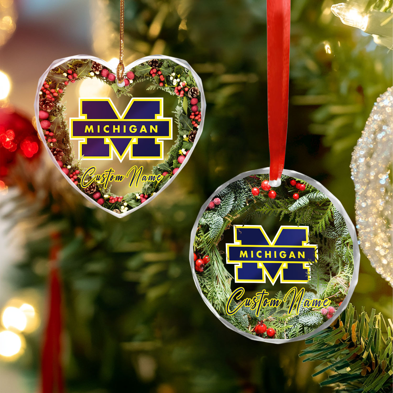 Sportswearmerch Michigan Wolverines NCAA x Christmas Glass Ornament Gift For Fans