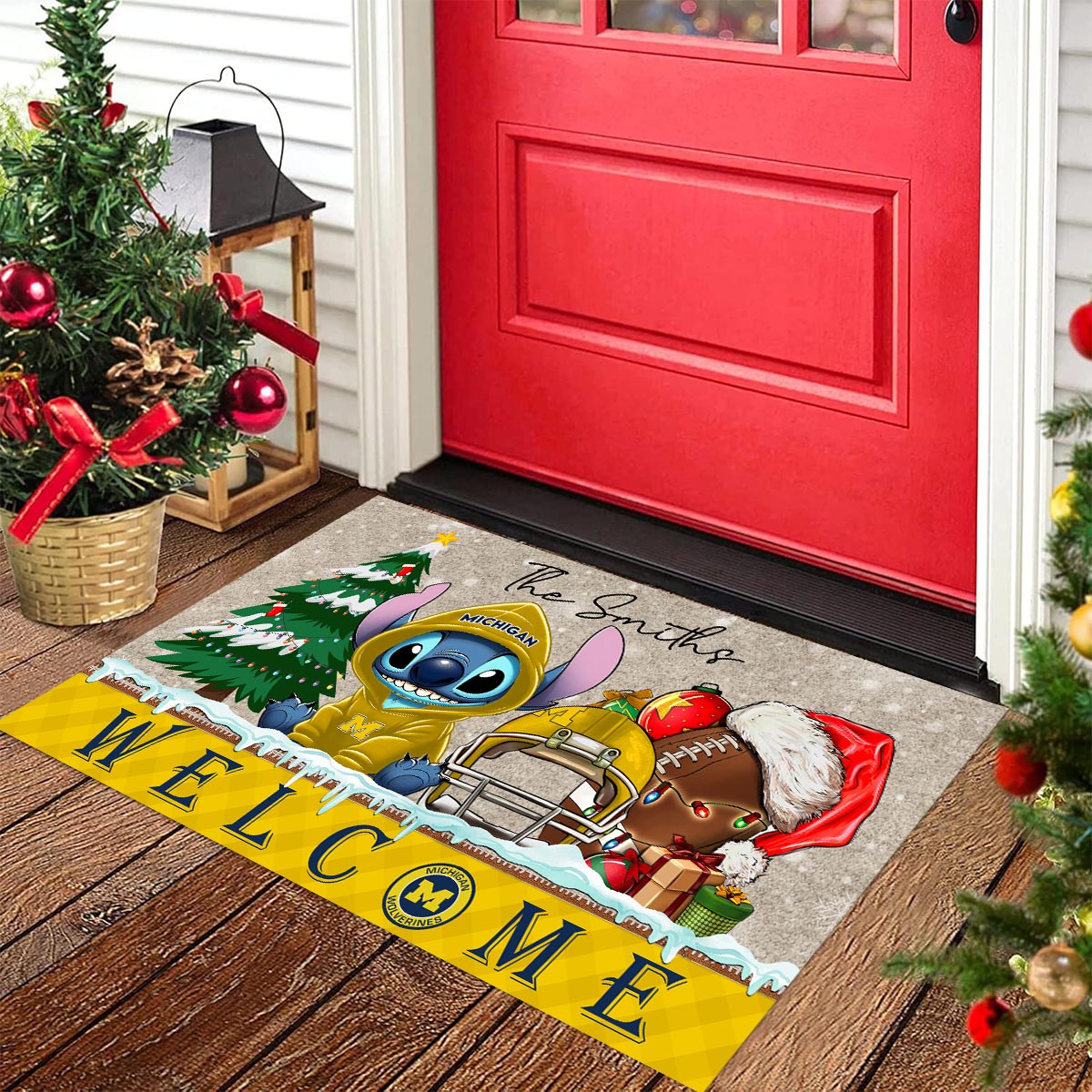 Sportswearmerch Michigan Wolverines NCAA x Cute Stitch Christmas Doormat For Fan
