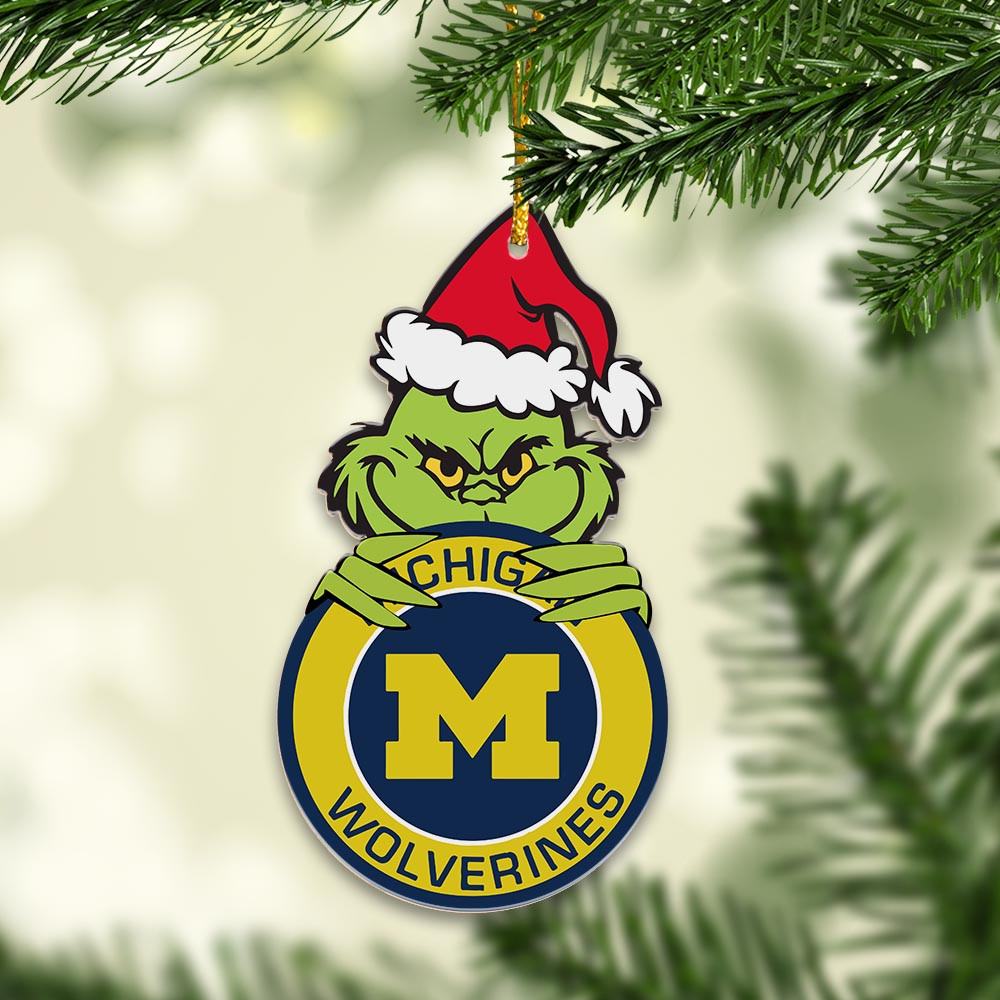 Sportswearmerch Michigan Wolverines NCAA x Grinch Christmas Acrylic Ornament For Fans