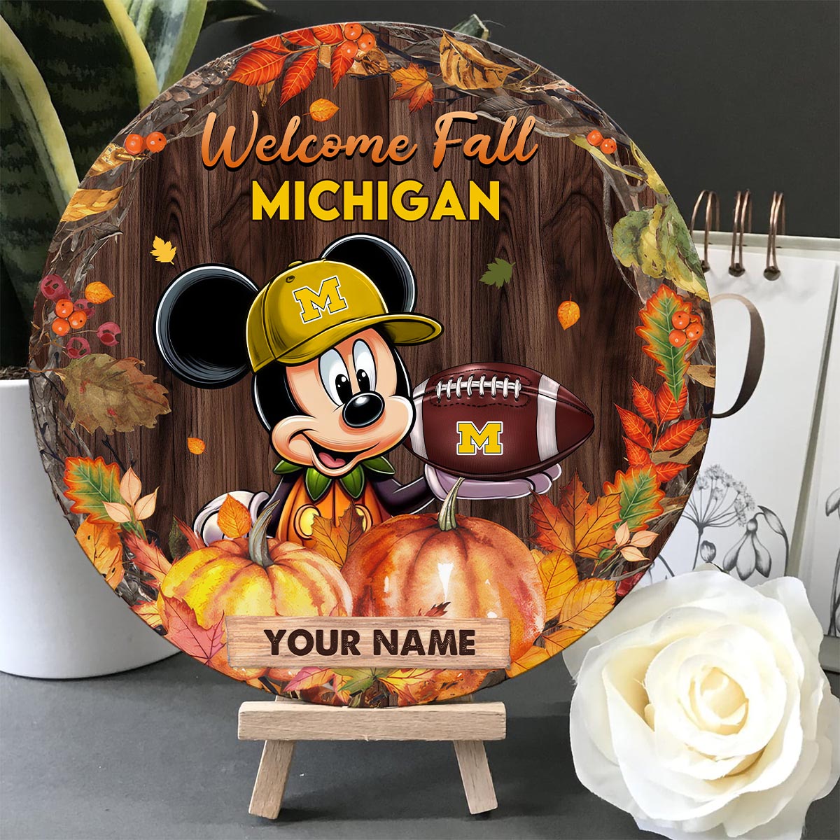 Sportswearmerch Michigan Wolverines NCAA x Mickey Round Wooden Sign For Fan