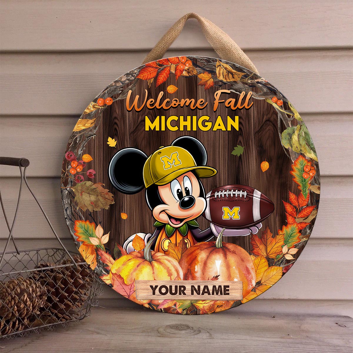 Sportswearmerch Michigan Wolverines NCAA x Mickey Round Wooden Sign For Fan