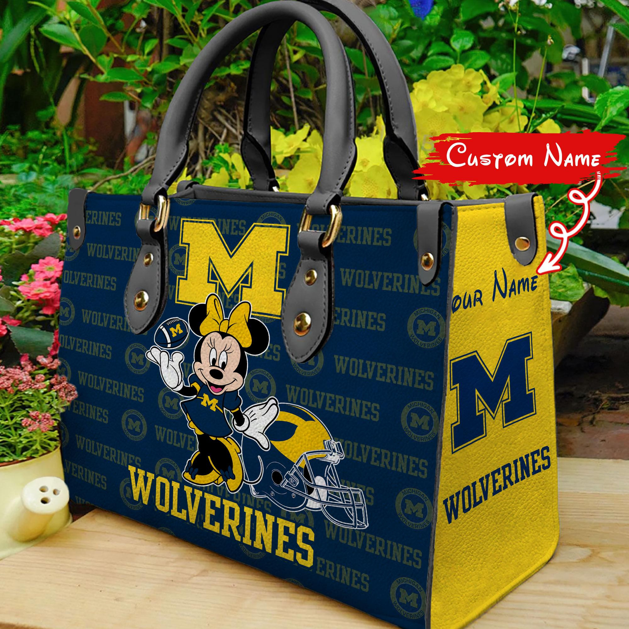 Sportswearmerch Michigan Wolverines NCAA x Minnie Women Leather Handbag For Fan