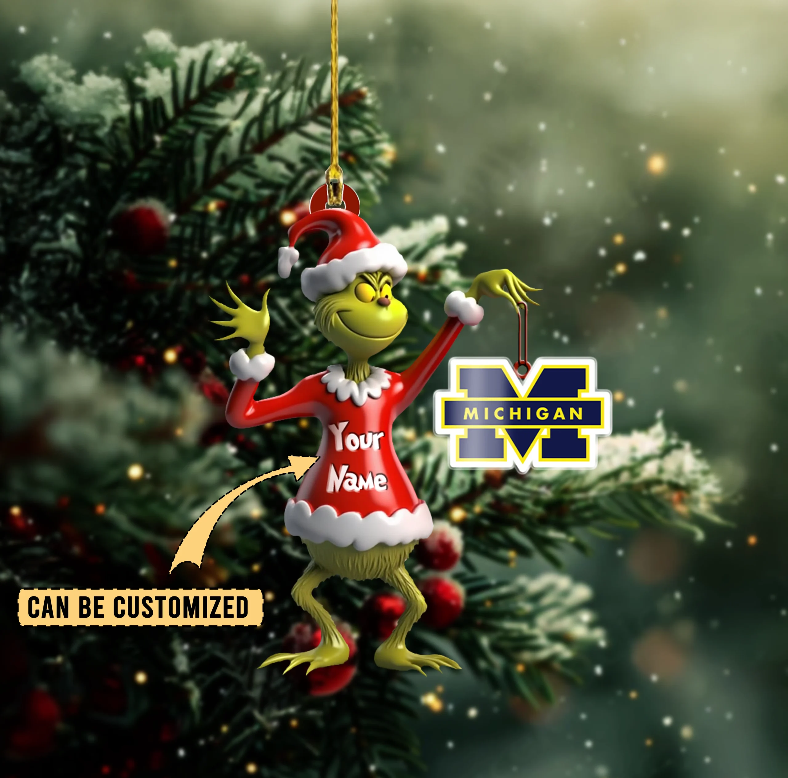Sportswearmerch Michigan Wolverines NCAA x The Grinch Acrylic Ornament Gift For Fans