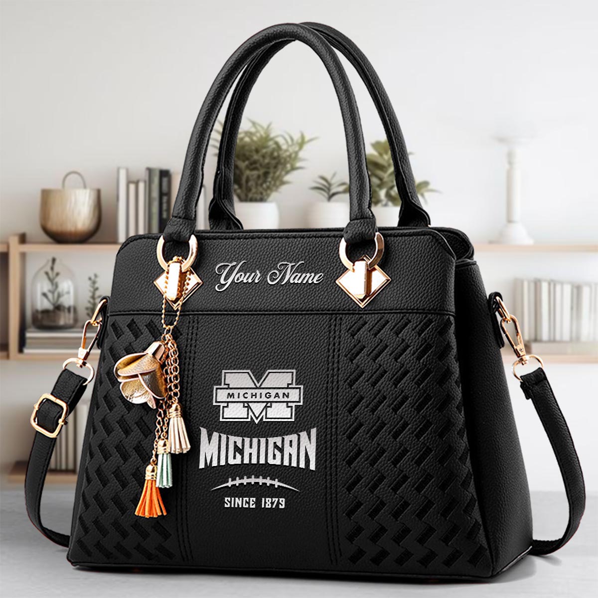Sportswearmerch Michigan Wolverines NCAA Zip Leather Handbag For Fan
