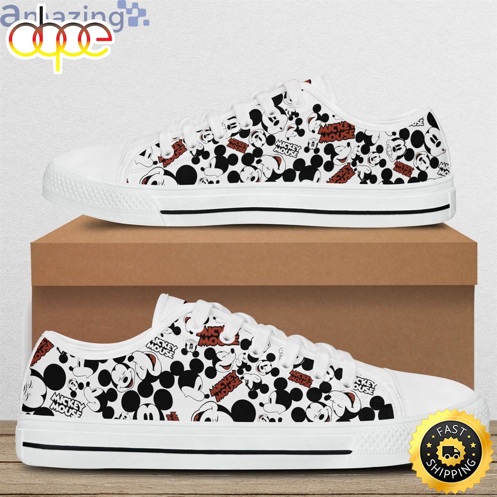 Sportswearmerch Mickey Mouse Head Black White Disney Cartoon Sneakers Low Top Canvas Sneakers Shoes For Men And Women