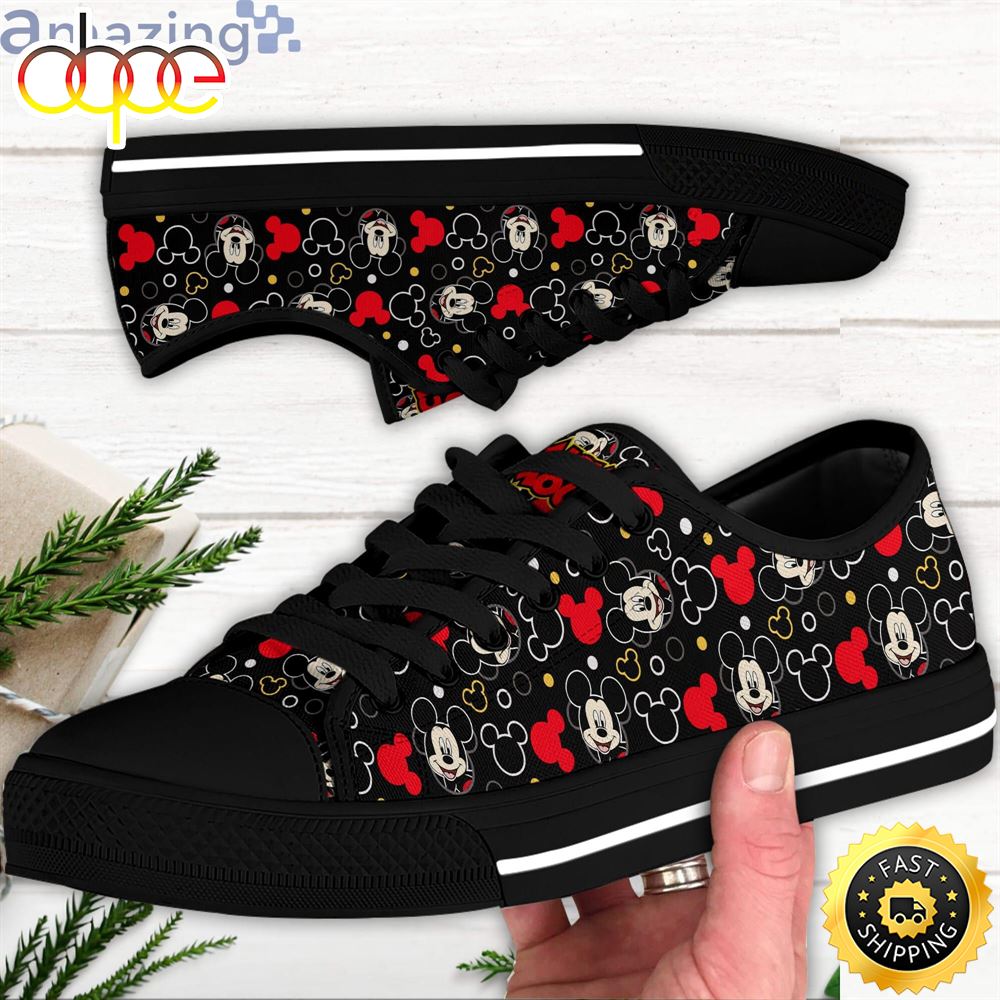 Sportswearmerch Mickey Mouse Smiling Disney Cartoon Low Top Canvas Sneakers Shoes For Men And Women