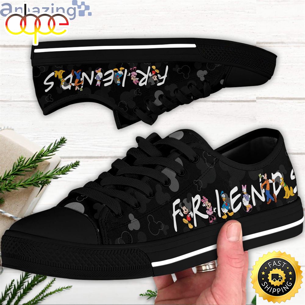 Sportswearmerch Mickey x Friends Black Pattern Disney Cartoon Low Top Canvas Sneakers Shoes For Men And Women