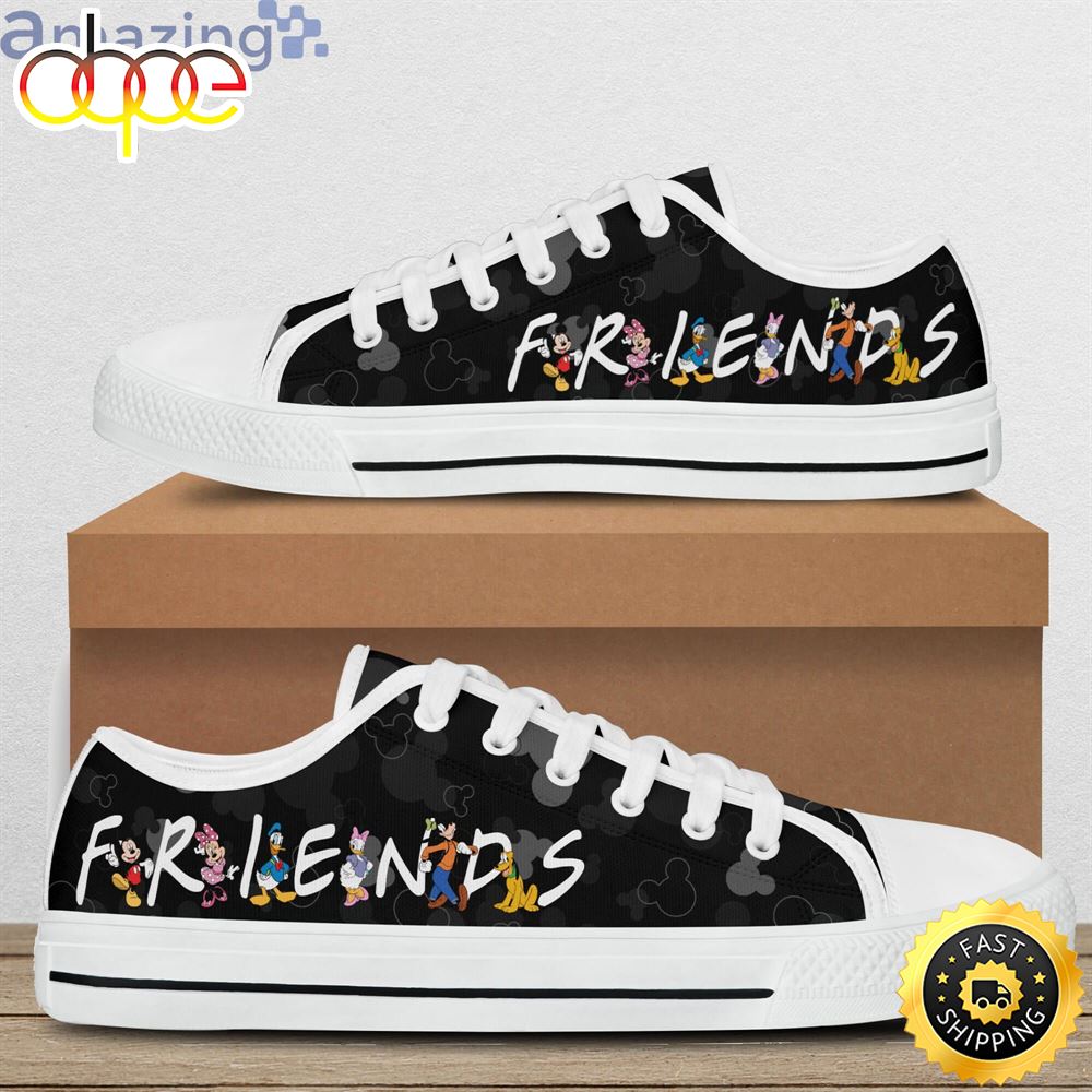 Sportswearmerch Mickey x Friends Black Pattern Disney Cartoon Low Top Canvas Sneakers Shoes For Men And Women