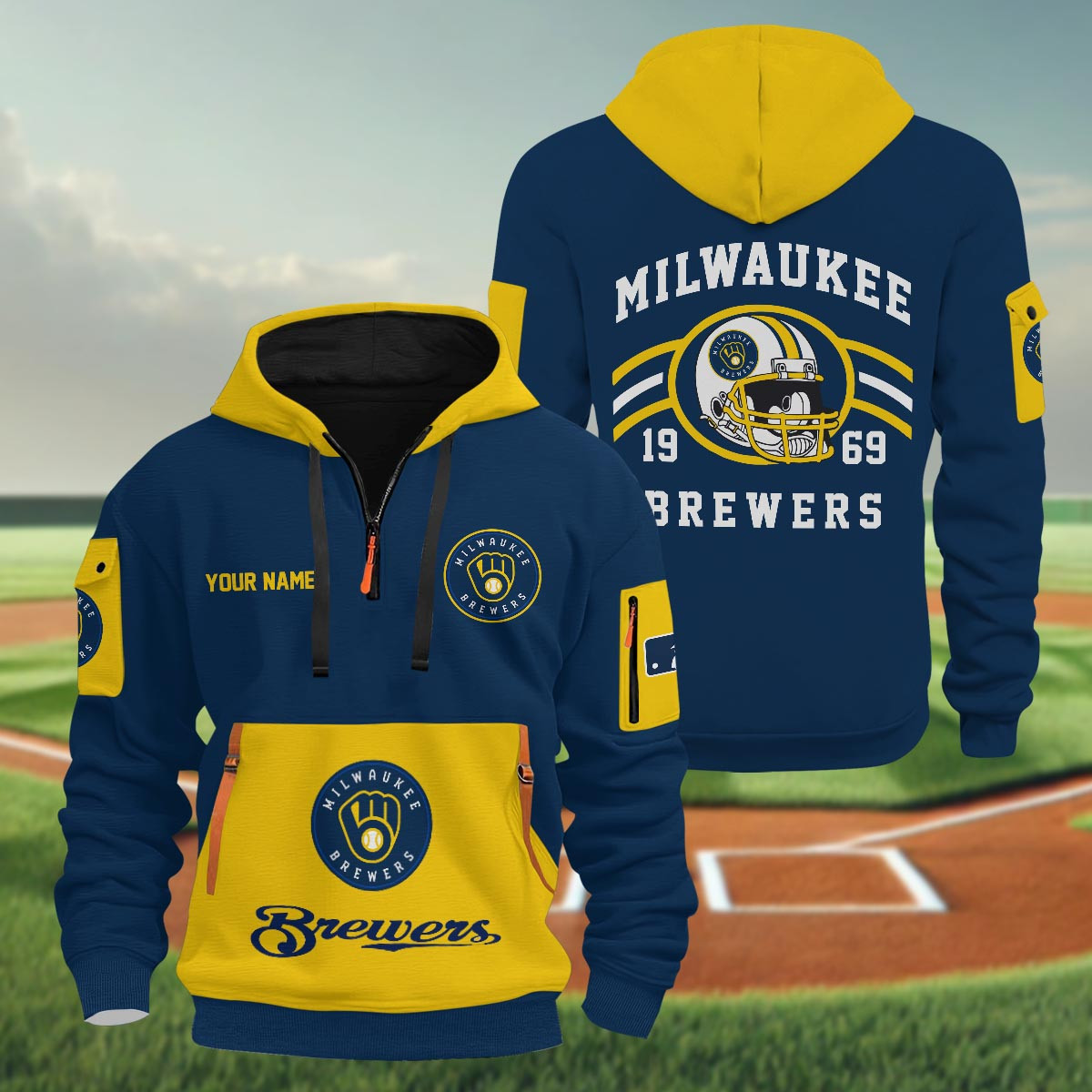 Sportswearmerch Milwaukee Brewers MLB Half Zip Hoodie Personalized For Fan