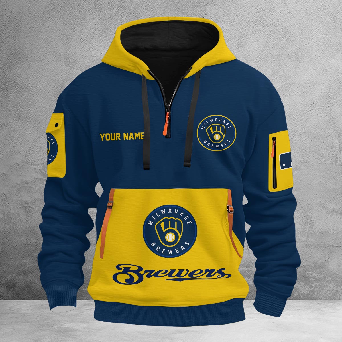 Sportswearmerch Milwaukee Brewers MLB Half Zip Hoodie Personalized For Fan